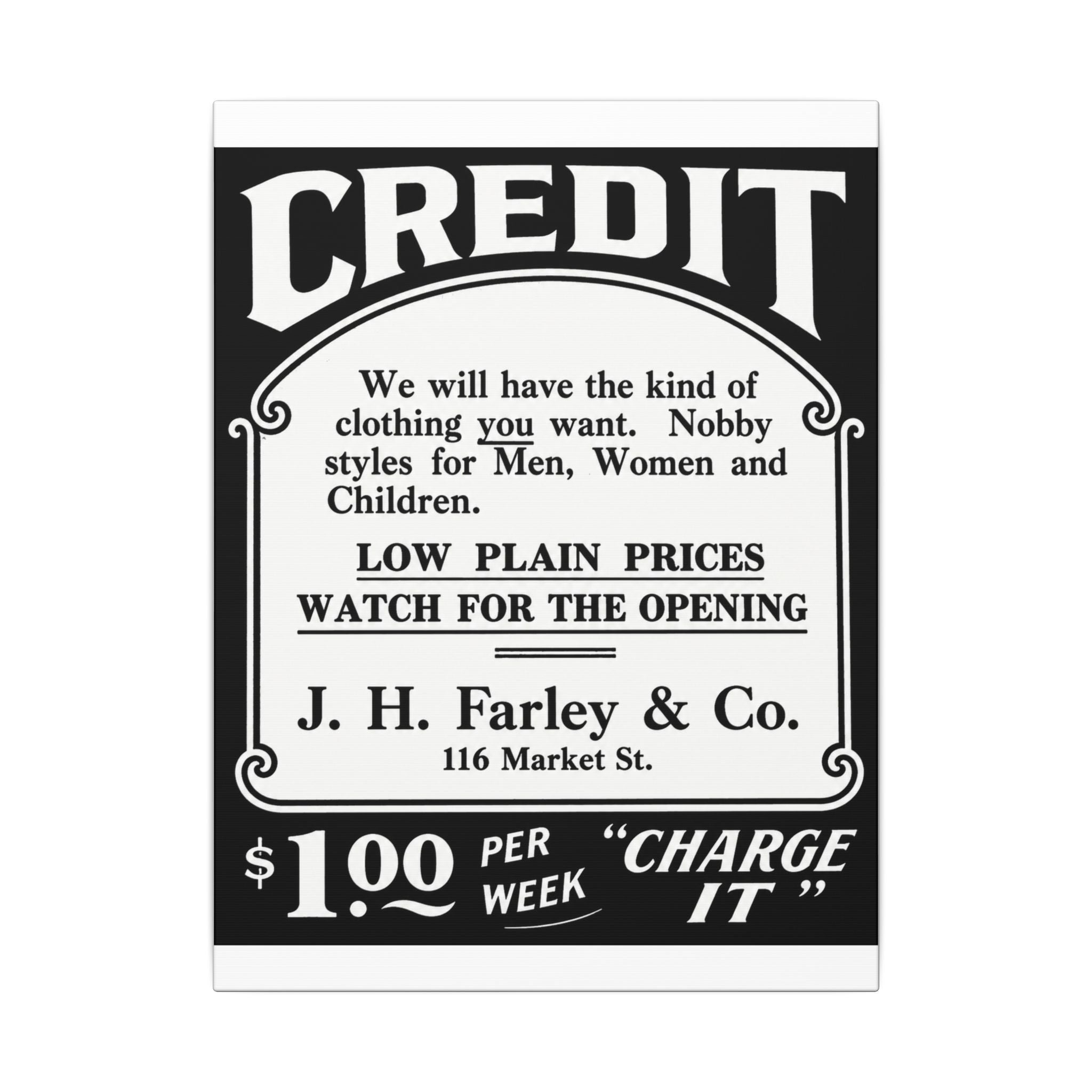 J.H. Farley & Co. — Vintage NC Newspaper Ad Canvas Print