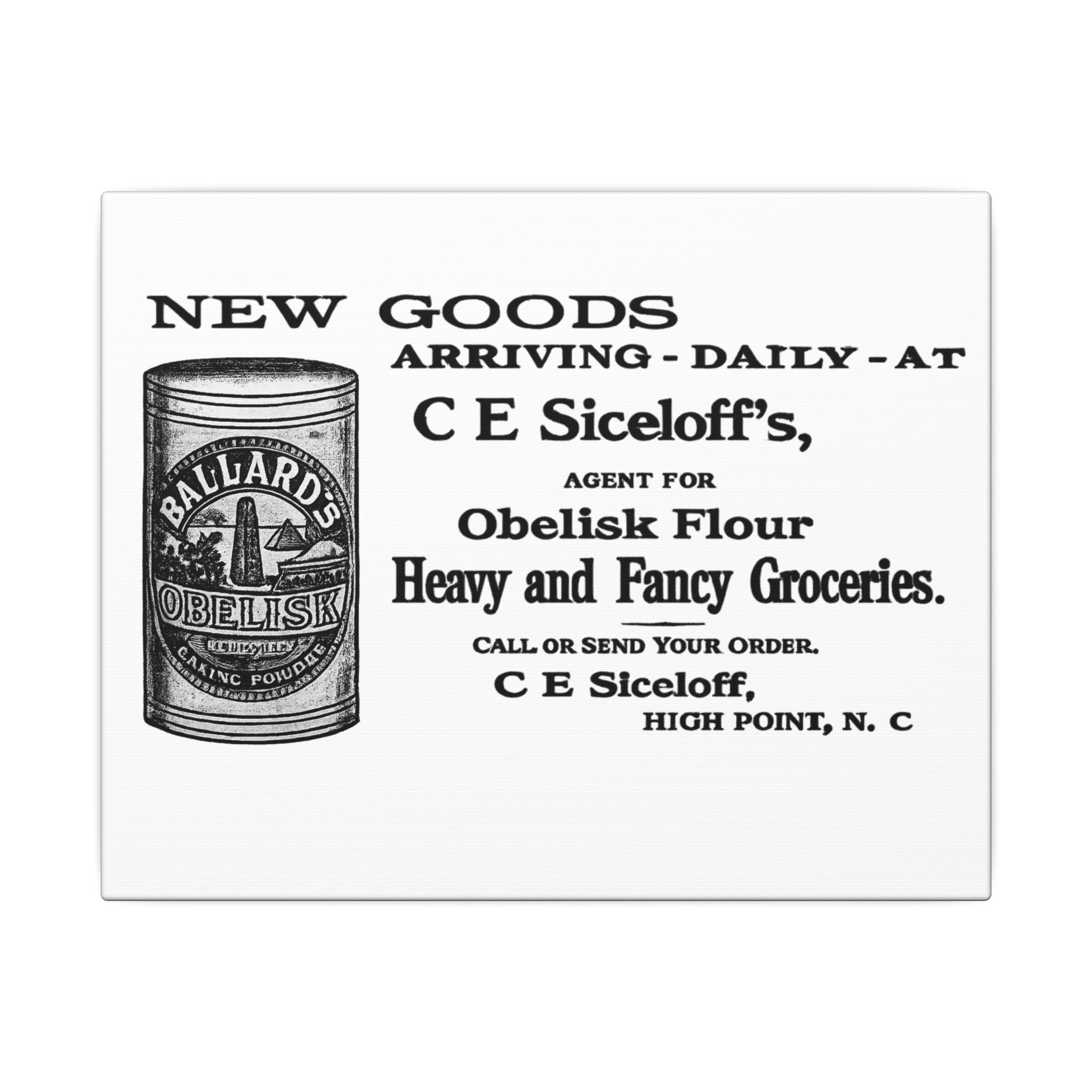 Obelisk Flour — Vintage NC Newspaper Ad Canvas Print