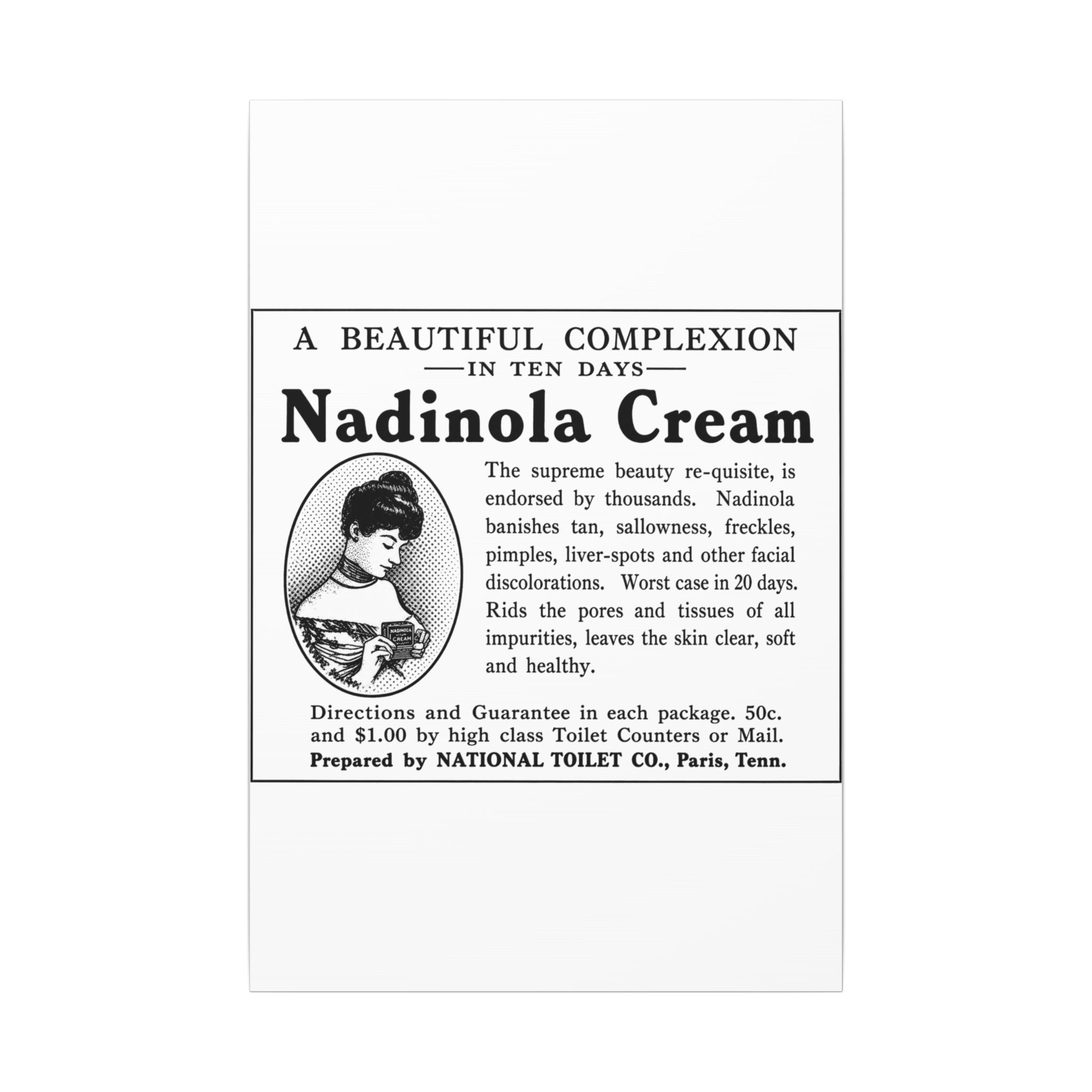 Nadinola Cream — Vintage NC Newspaper Ad Canvas Print