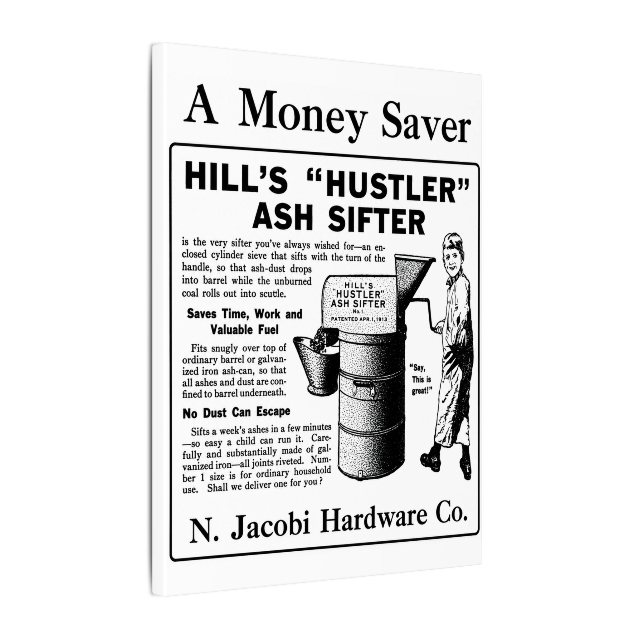 Copy of N. Jacobi Hardware - Hill's Ash Sifter — Vintage NC Newspaper Ad Canvas Print