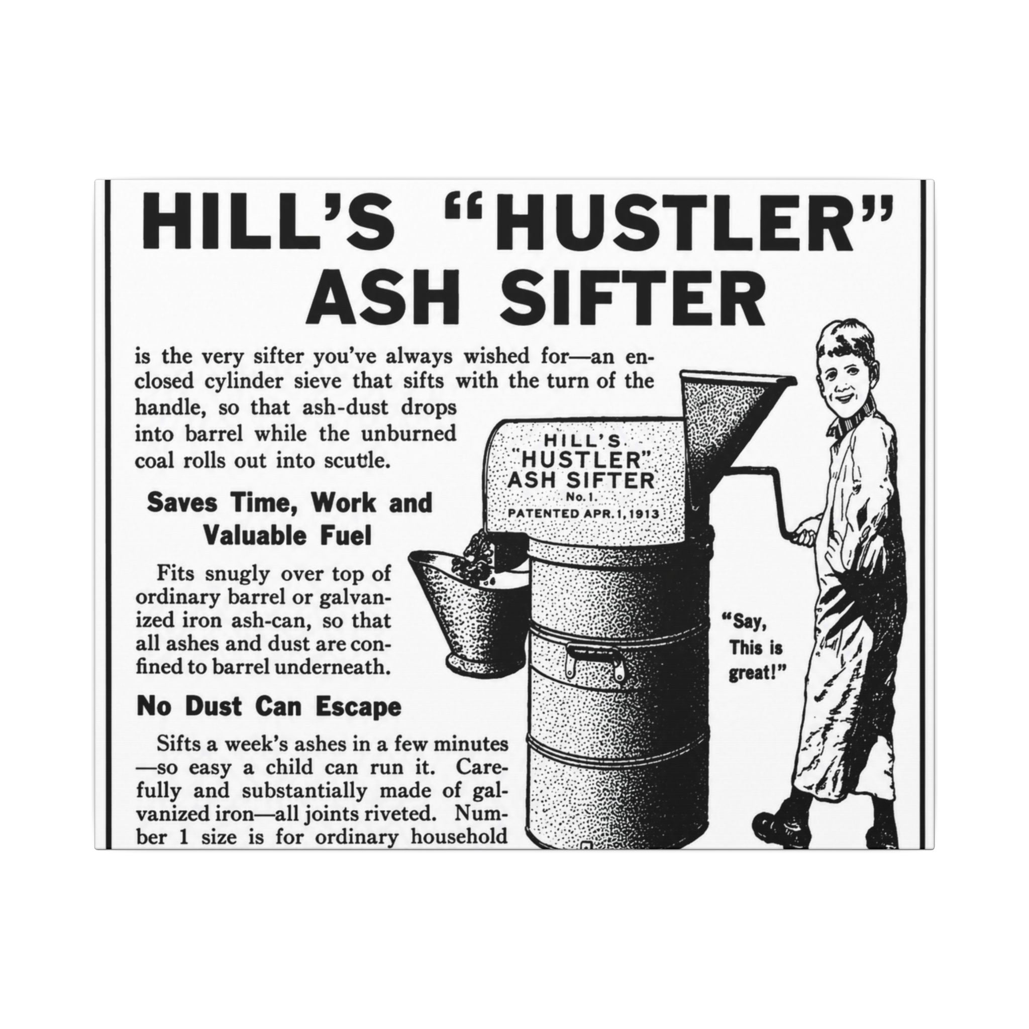 N. Jacobi Hardware - Hill's Ash Sifter — Vintage NC Newspaper Ad Canvas Print
