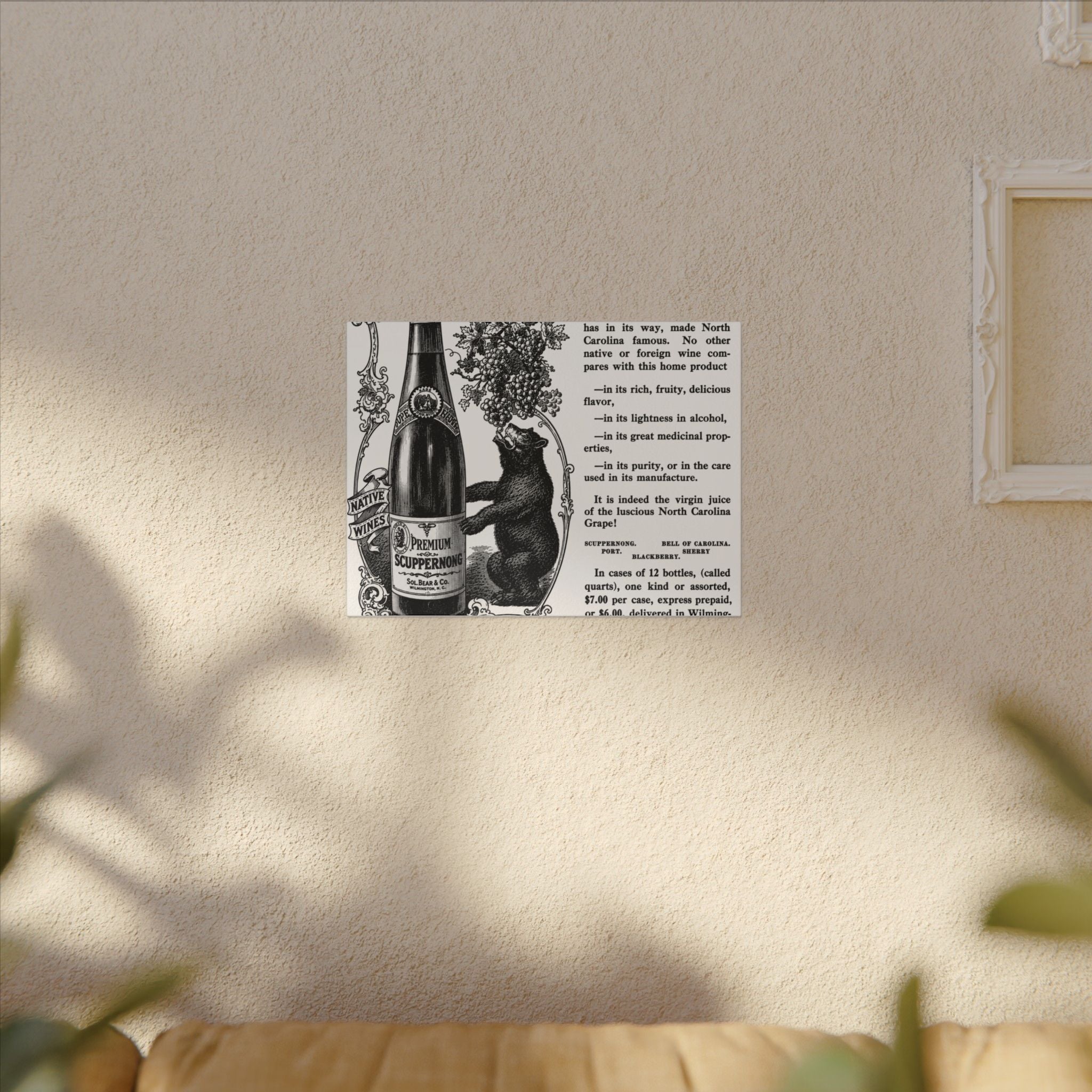 Sol Bear & Co. Scuppernong Wine — Vintage NC Newspaper Ad Canvas Print