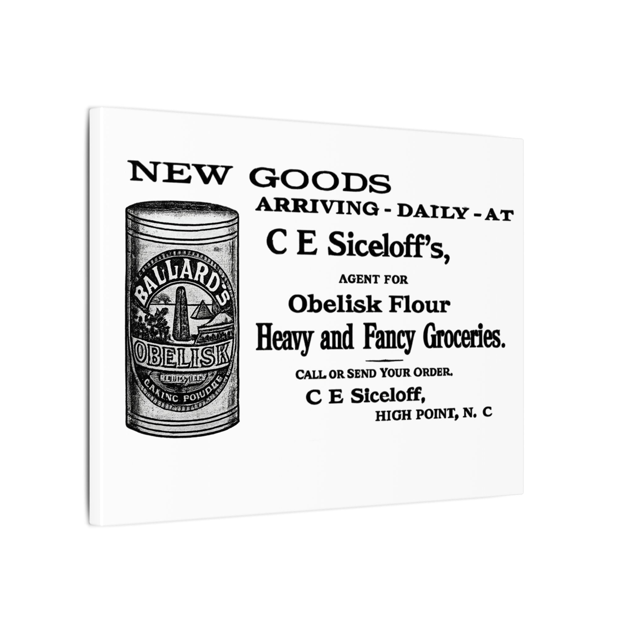 Obelisk Flour — Vintage NC Newspaper Ad Canvas Print