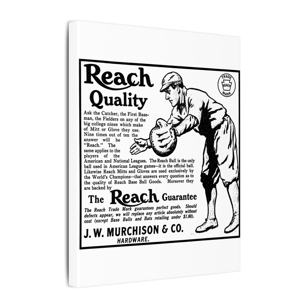 Reach Baseball Equipment — Vintage NC Newspaper Ad Canvas Print