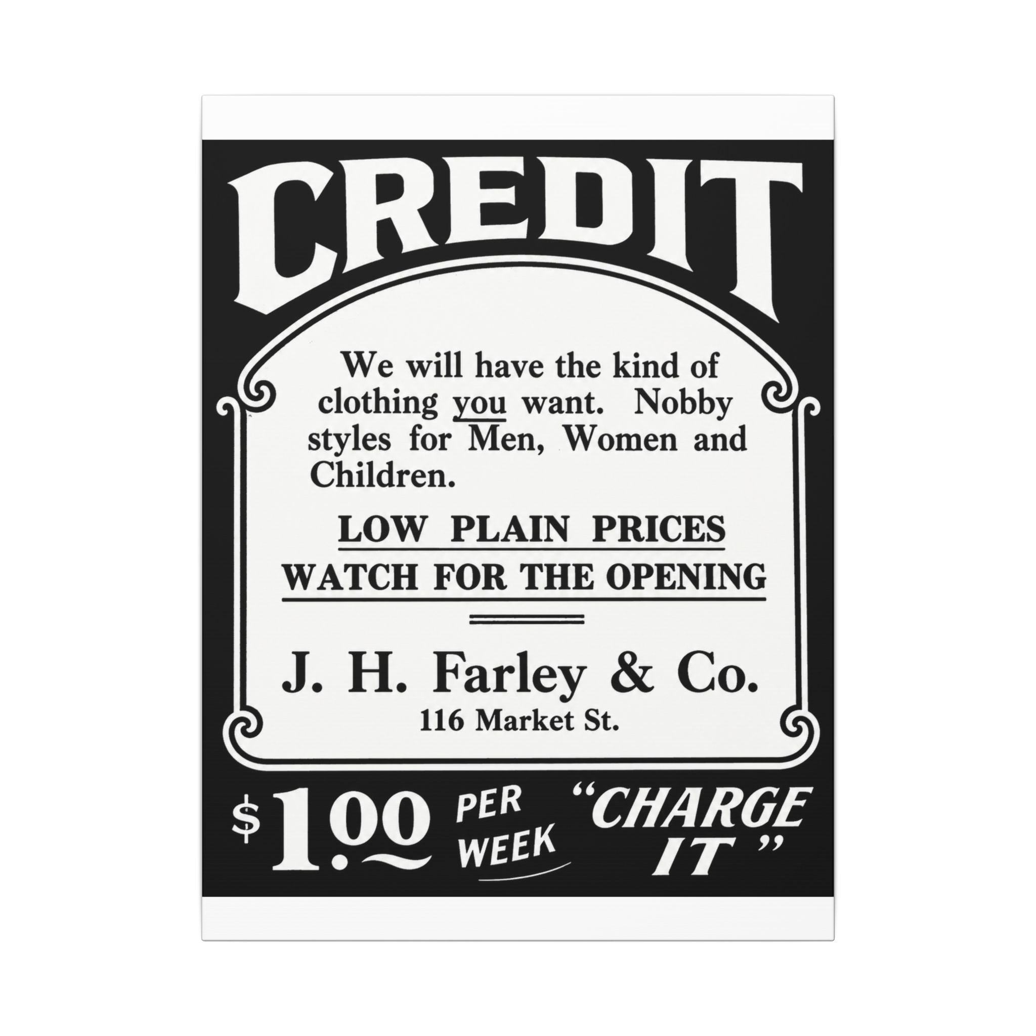 J.H. Farley & Co. — Vintage NC Newspaper Ad Canvas Print