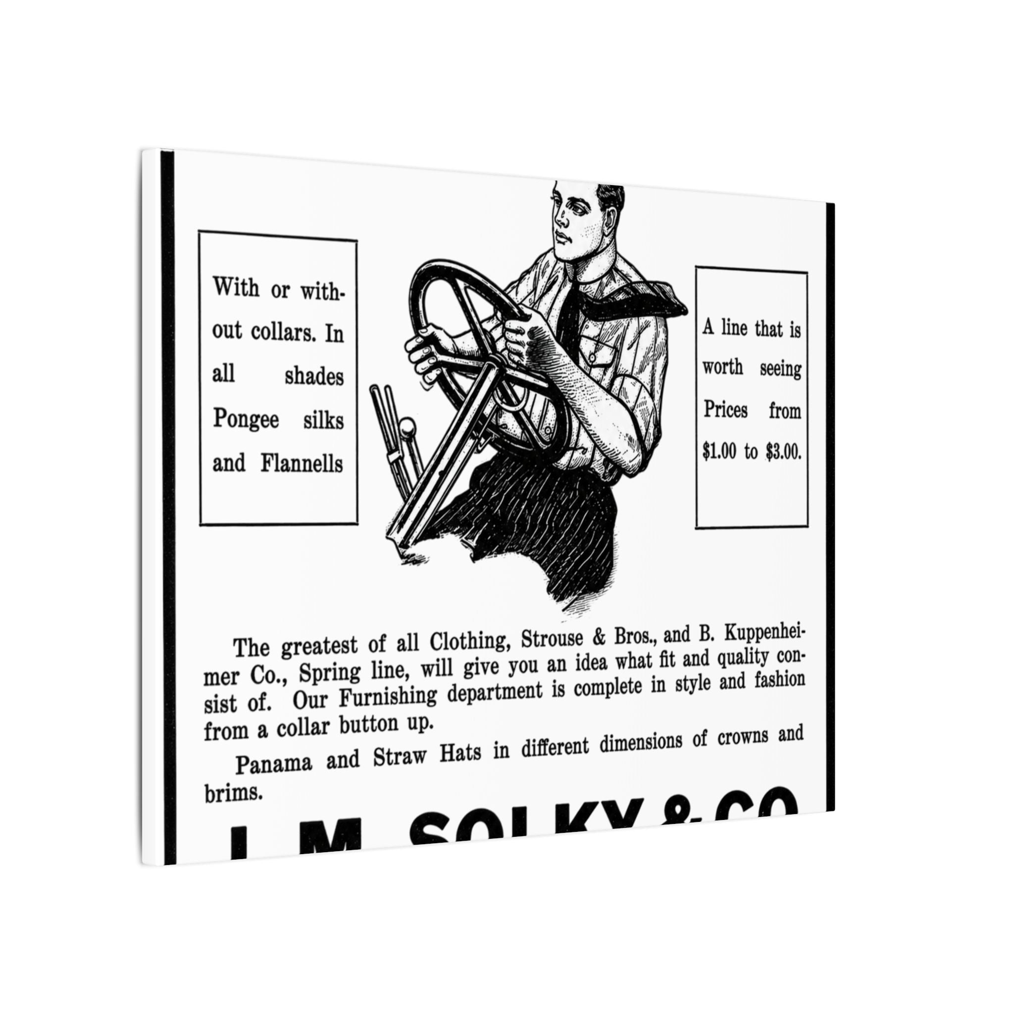 J.M. Solky & Co. — Vintage NC Newspaper Ad Canvas Print