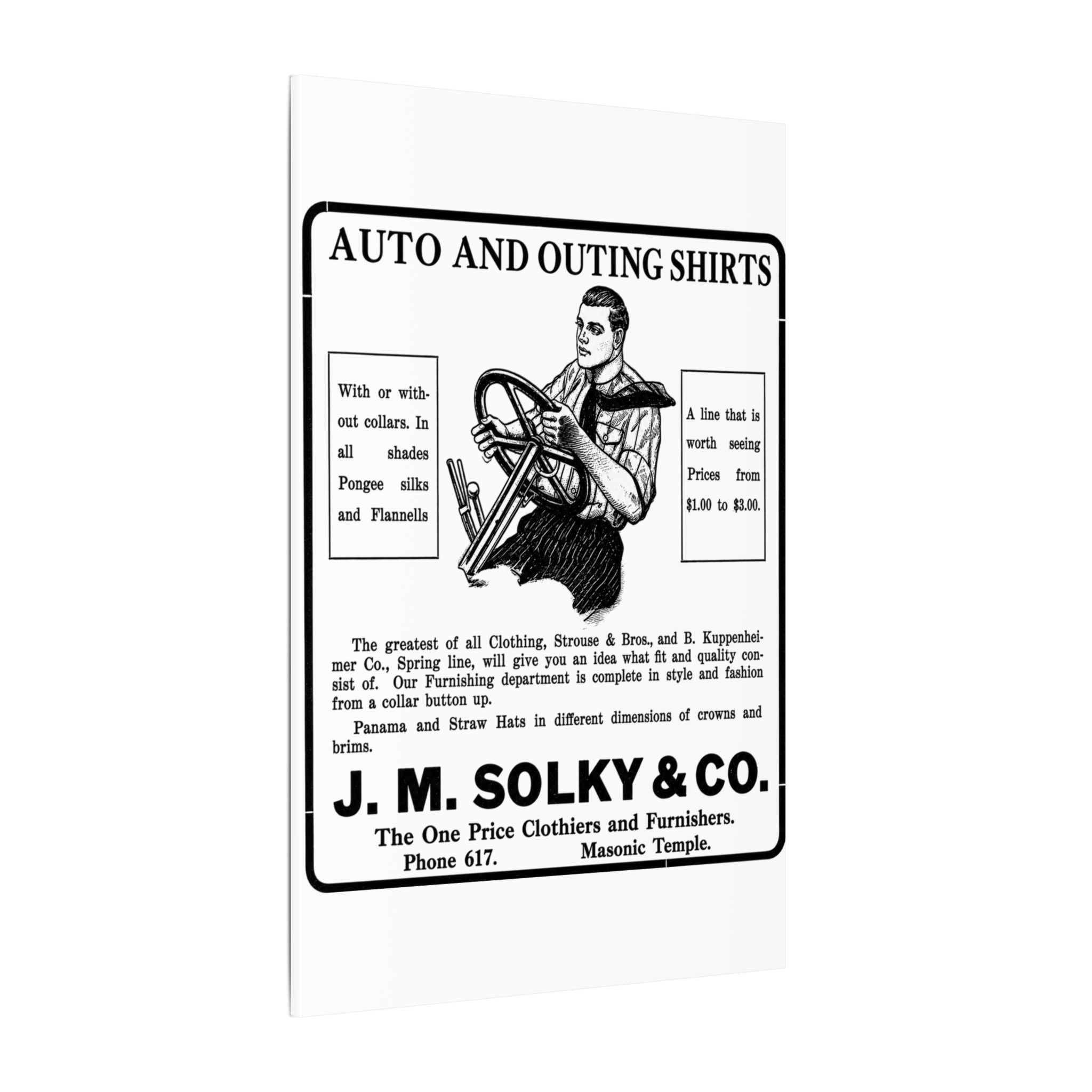 J.M. Solky & Co. — Vintage NC Newspaper Ad Canvas Print