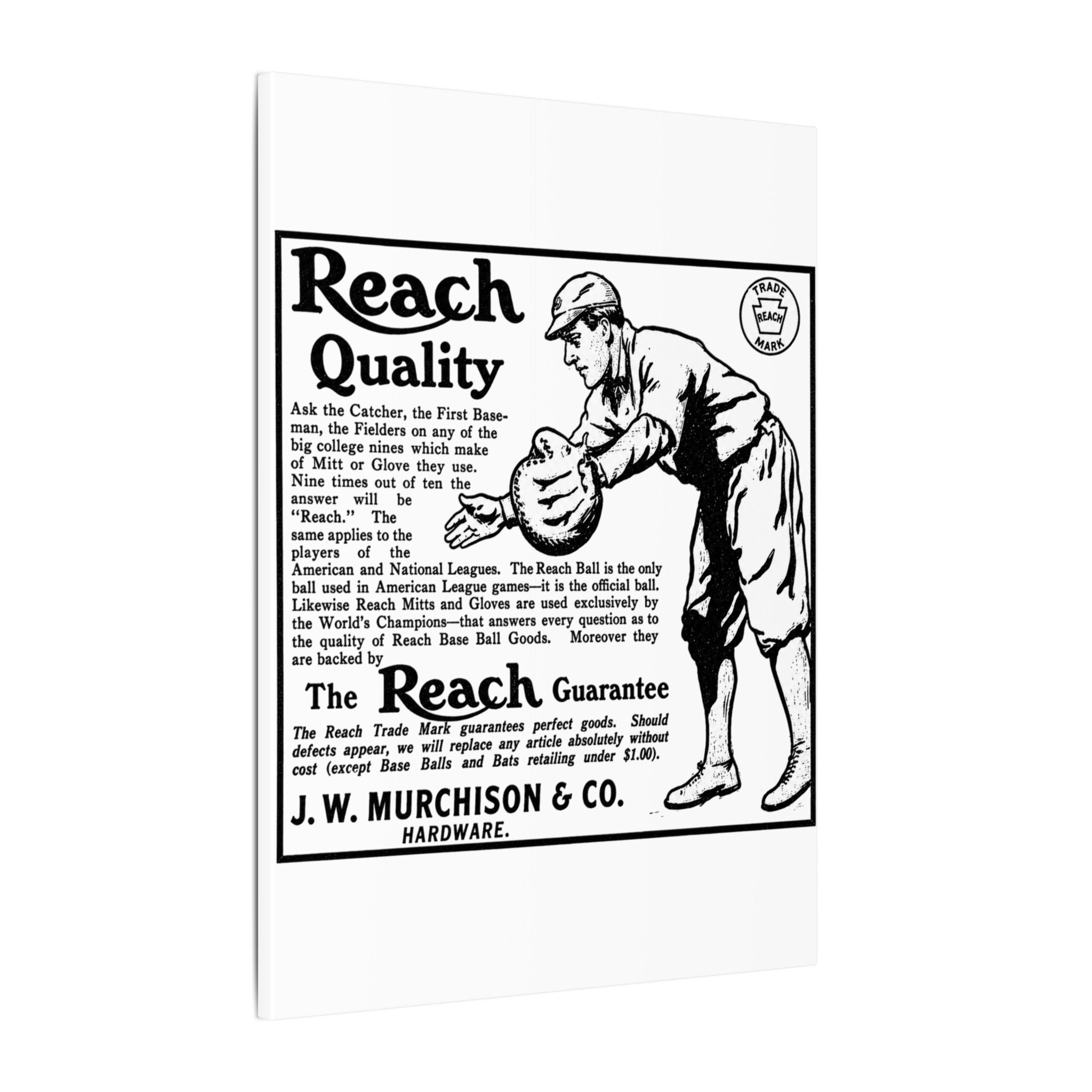 Reach Baseball Equipment — Vintage NC Newspaper Ad Canvas Print