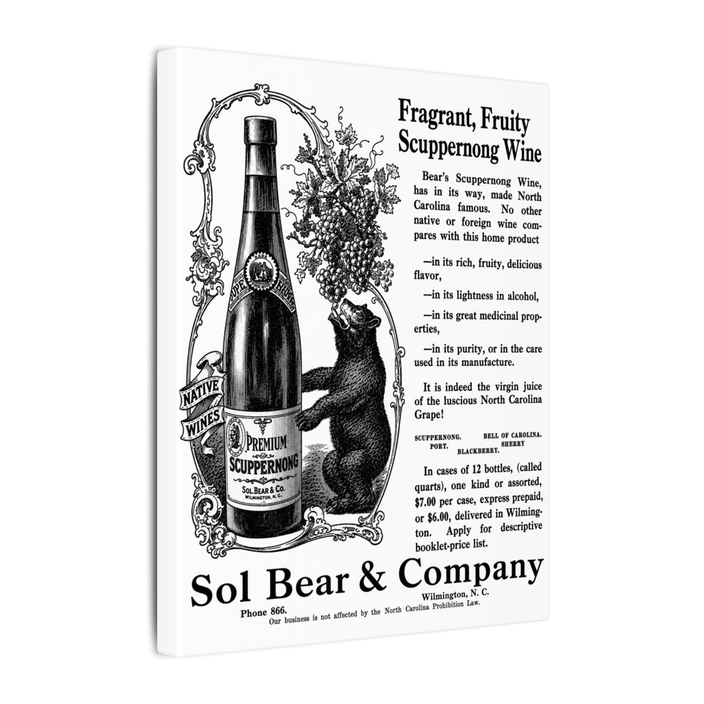 Sol Bear & Co. Scuppernong Wine — Vintage NC Newspaper Ad Canvas Print