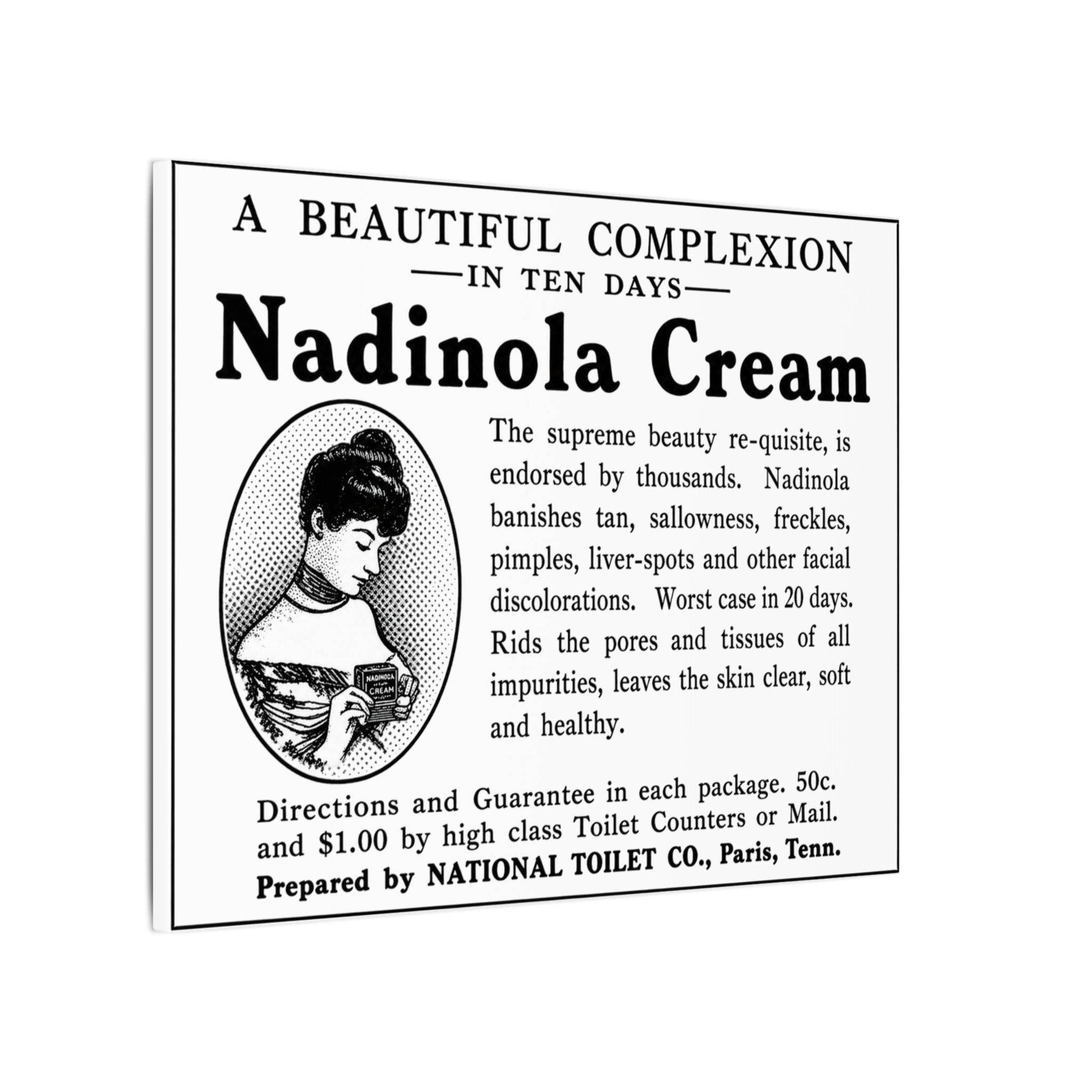 Nadinola Cream — Vintage NC Newspaper Ad Canvas Print