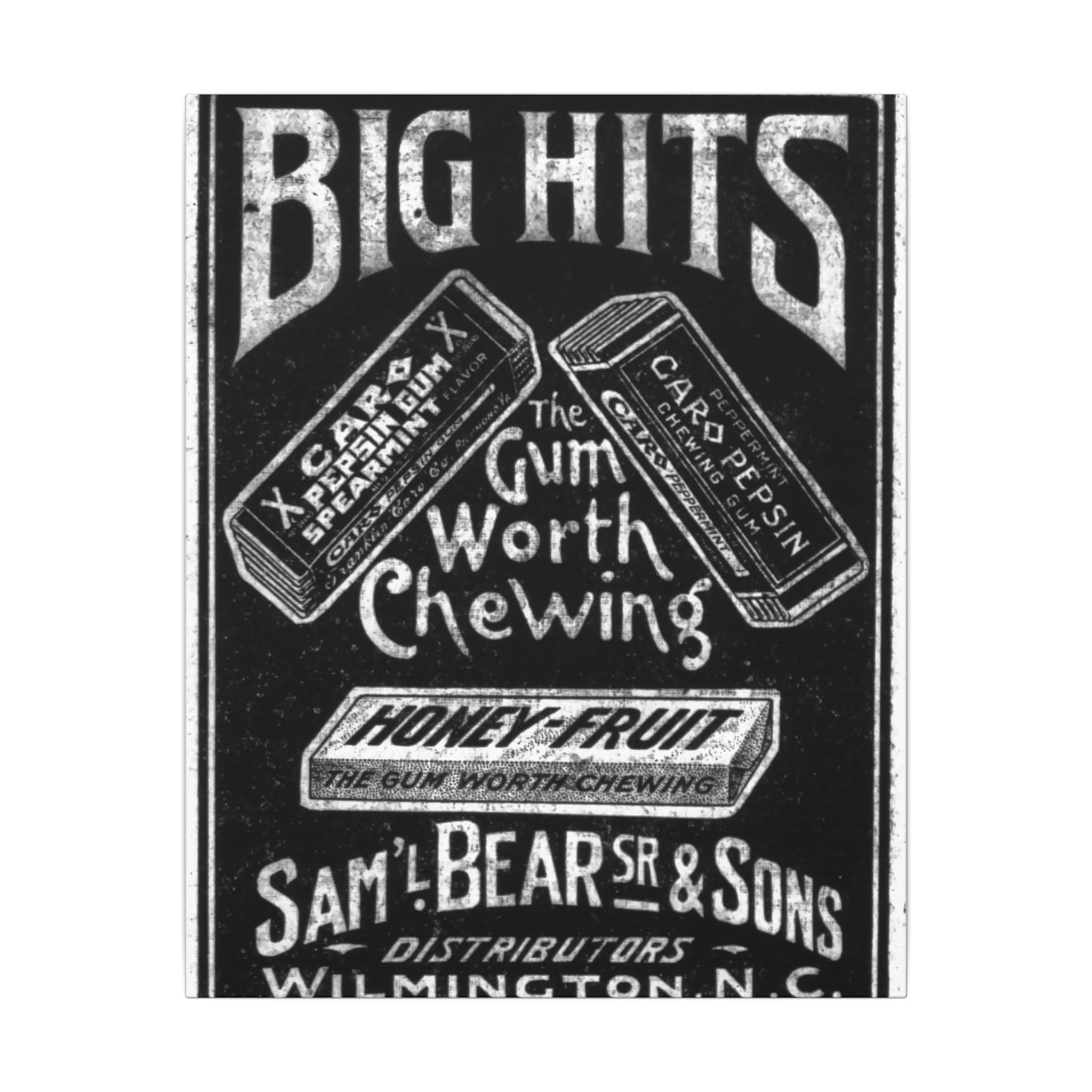 Saml Bear & Sons Big Hits Gum — Vintage NC Newspaper Ad Canvas Print