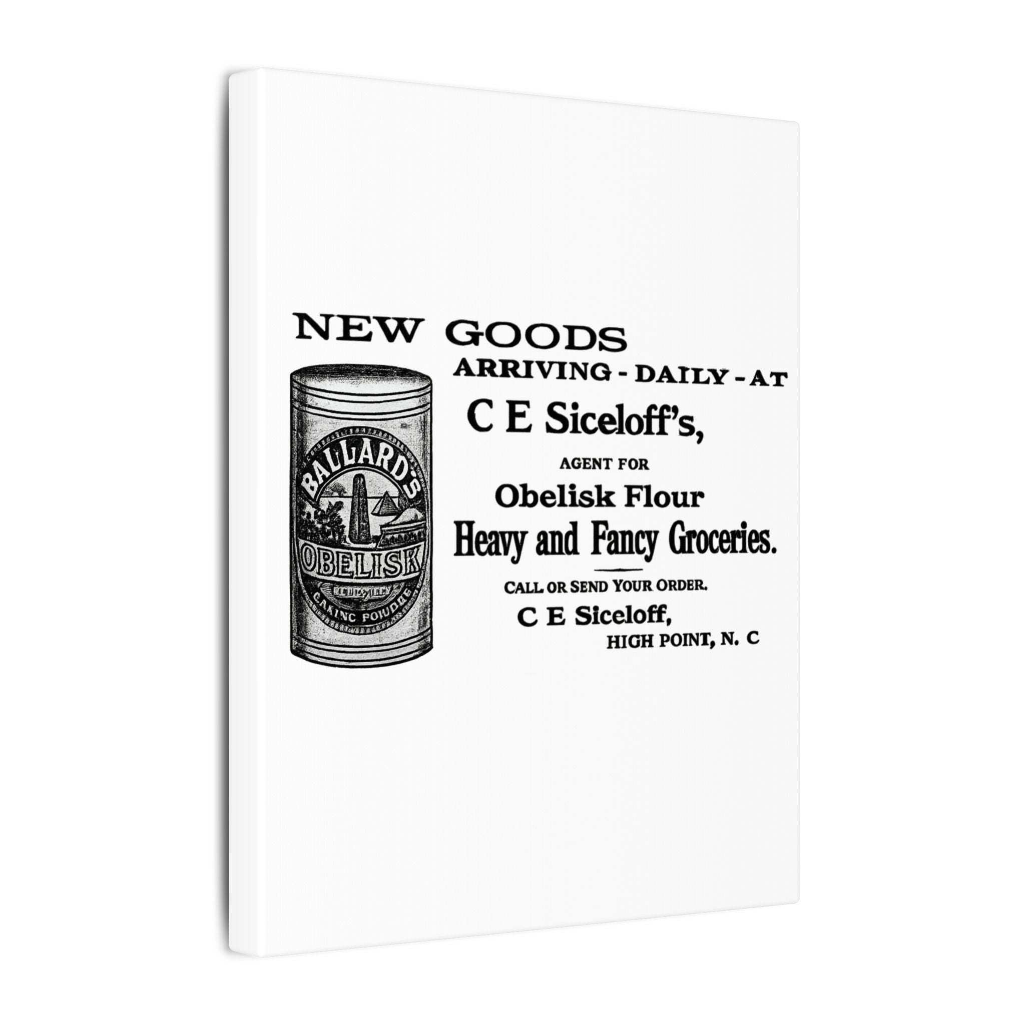 Obelisk Flour — Vintage NC Newspaper Ad Canvas Print