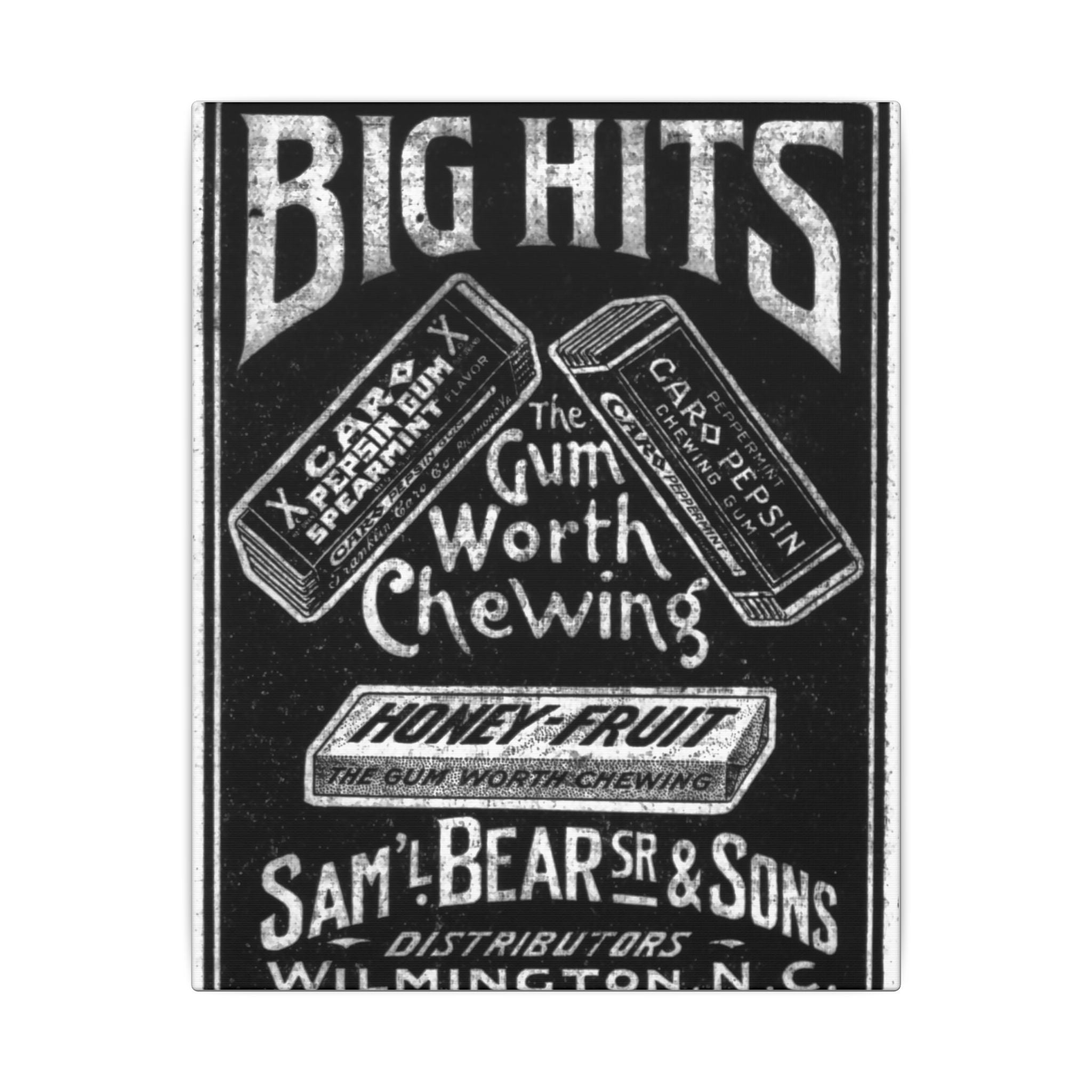 Saml Bear & Sons Big Hits Gum — Vintage NC Newspaper Ad Canvas Print