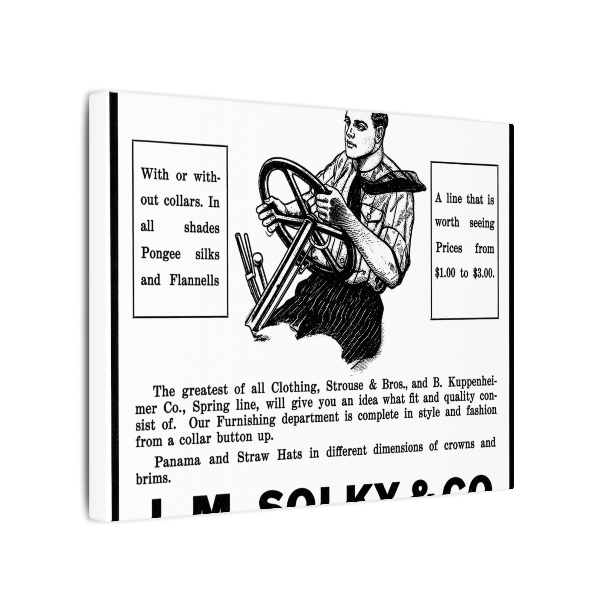 J.M. Solky & Co. — Vintage NC Newspaper Ad Canvas Print