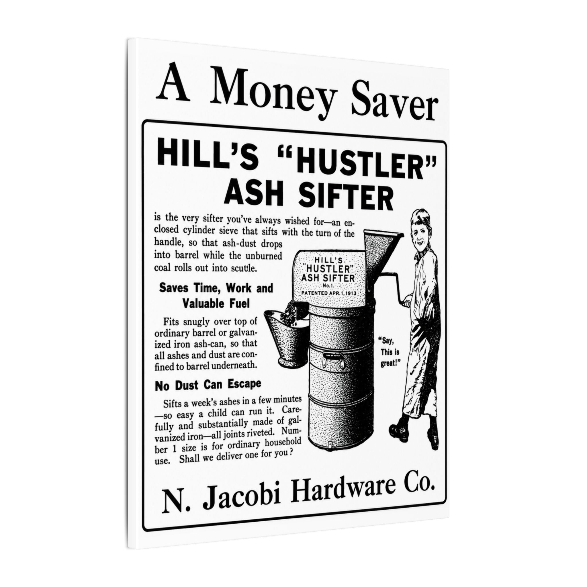 Copy of N. Jacobi Hardware - Hill's Ash Sifter — Vintage NC Newspaper Ad Canvas Print