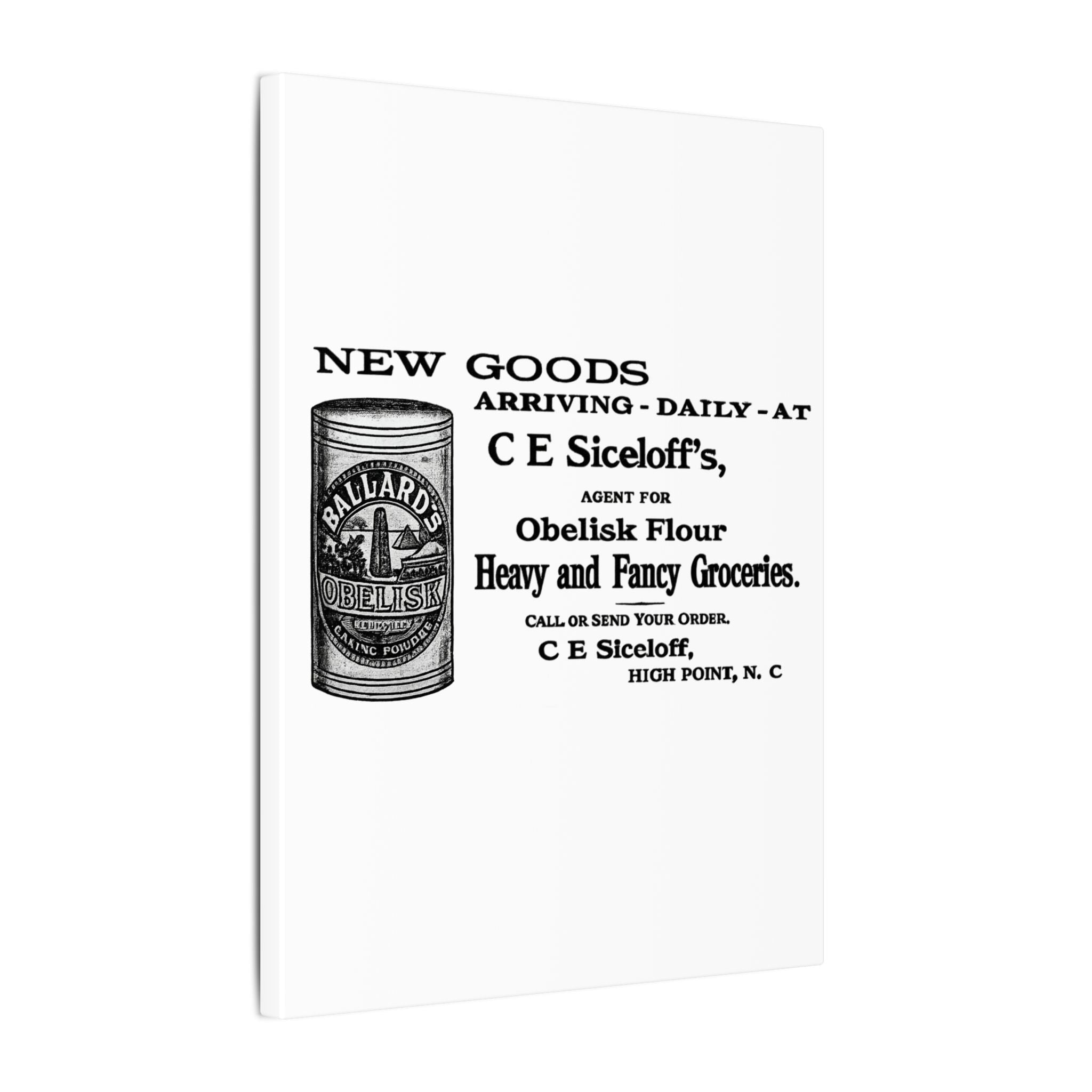 Obelisk Flour — Vintage NC Newspaper Ad Canvas Print
