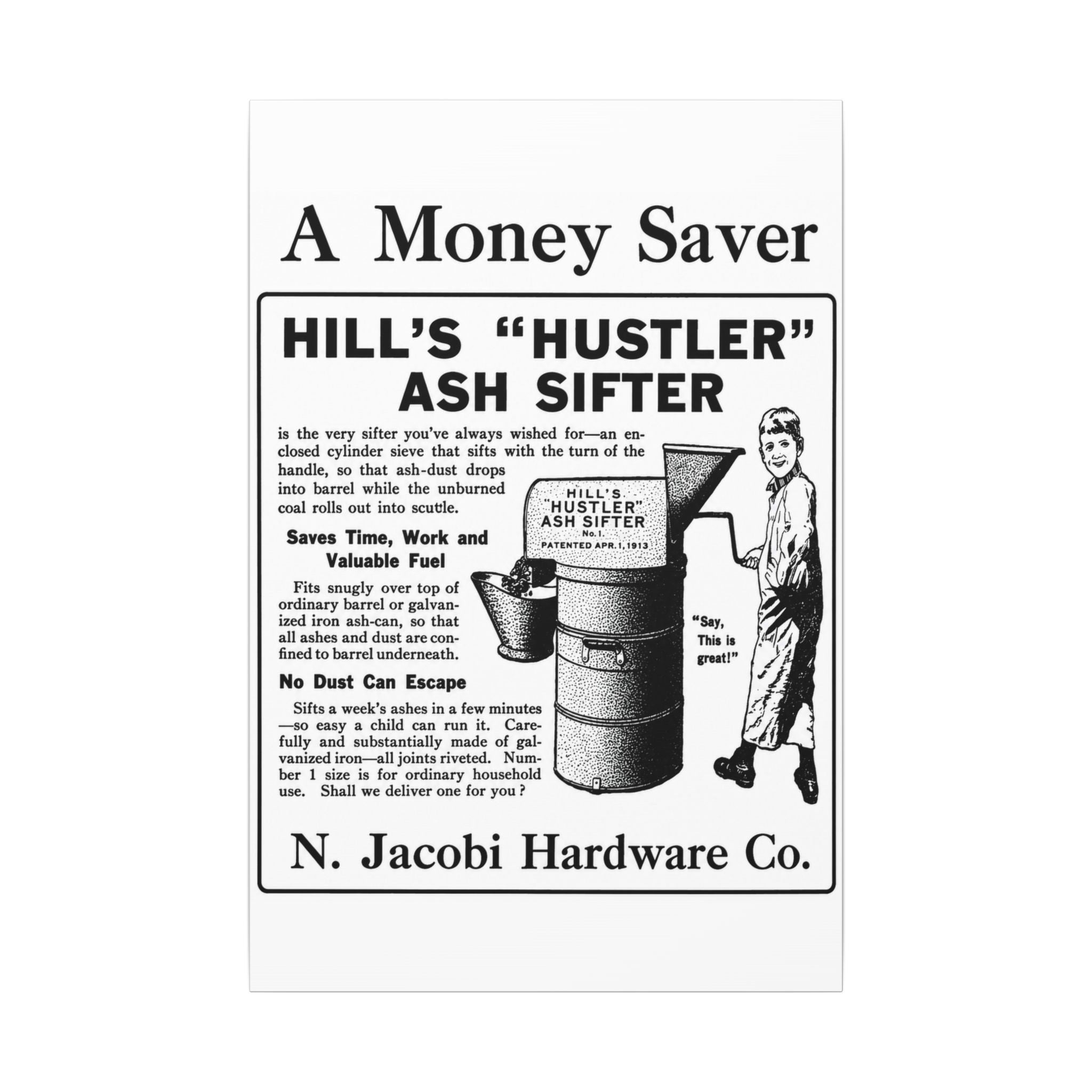 Copy of N. Jacobi Hardware - Hill's Ash Sifter — Vintage NC Newspaper Ad Canvas Print