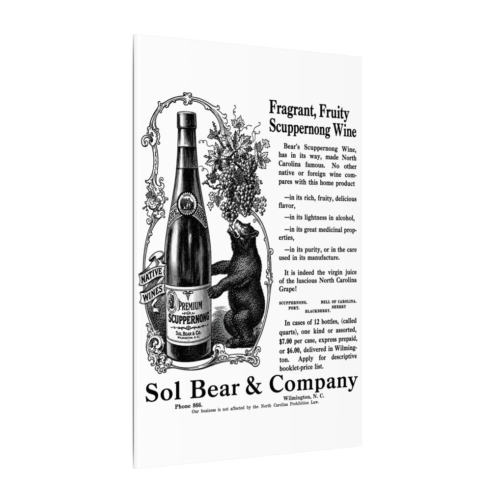 Sol Bear & Co. Scuppernong Wine — Vintage NC Newspaper Ad Canvas Print
