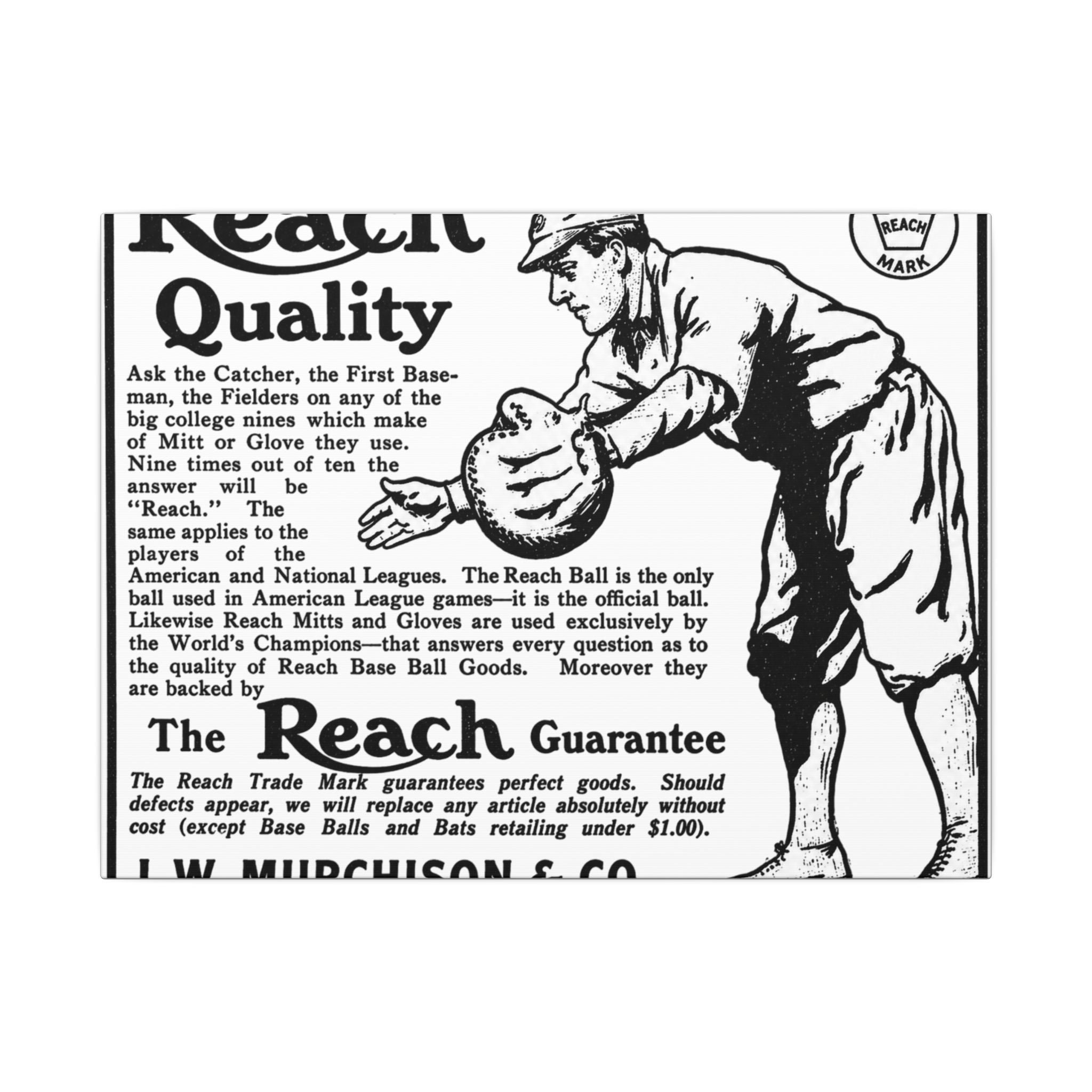 Reach Baseball Equipment — Vintage NC Newspaper Ad Canvas Print