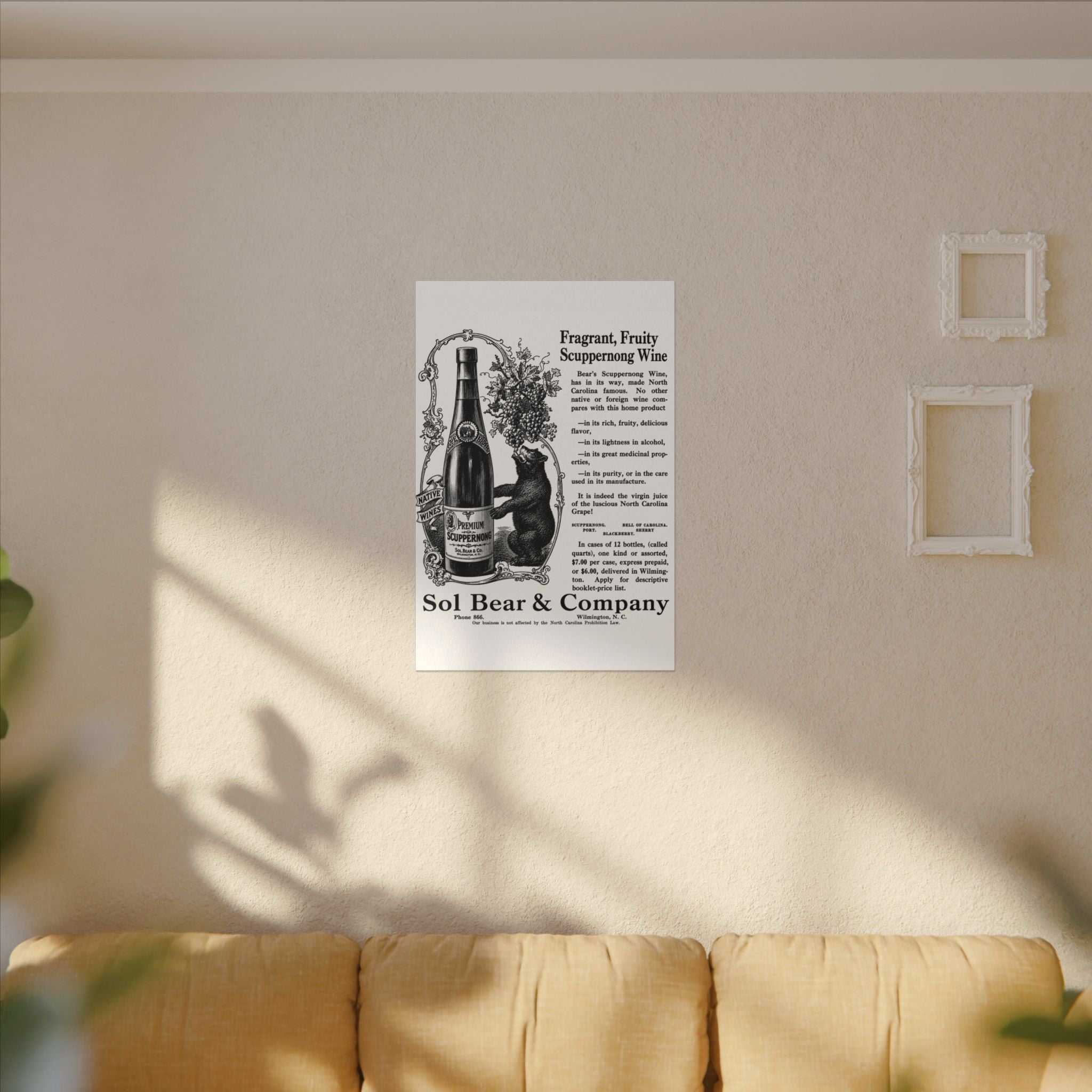Sol Bear & Co. Scuppernong Wine — Vintage NC Newspaper Ad Canvas Print