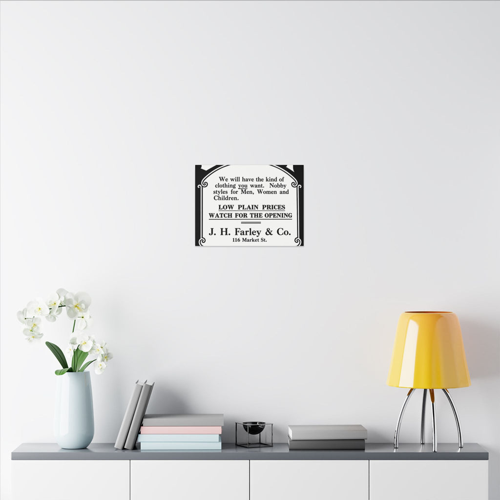 J.H. Farley & Co. — Vintage NC Newspaper Ad Canvas Print