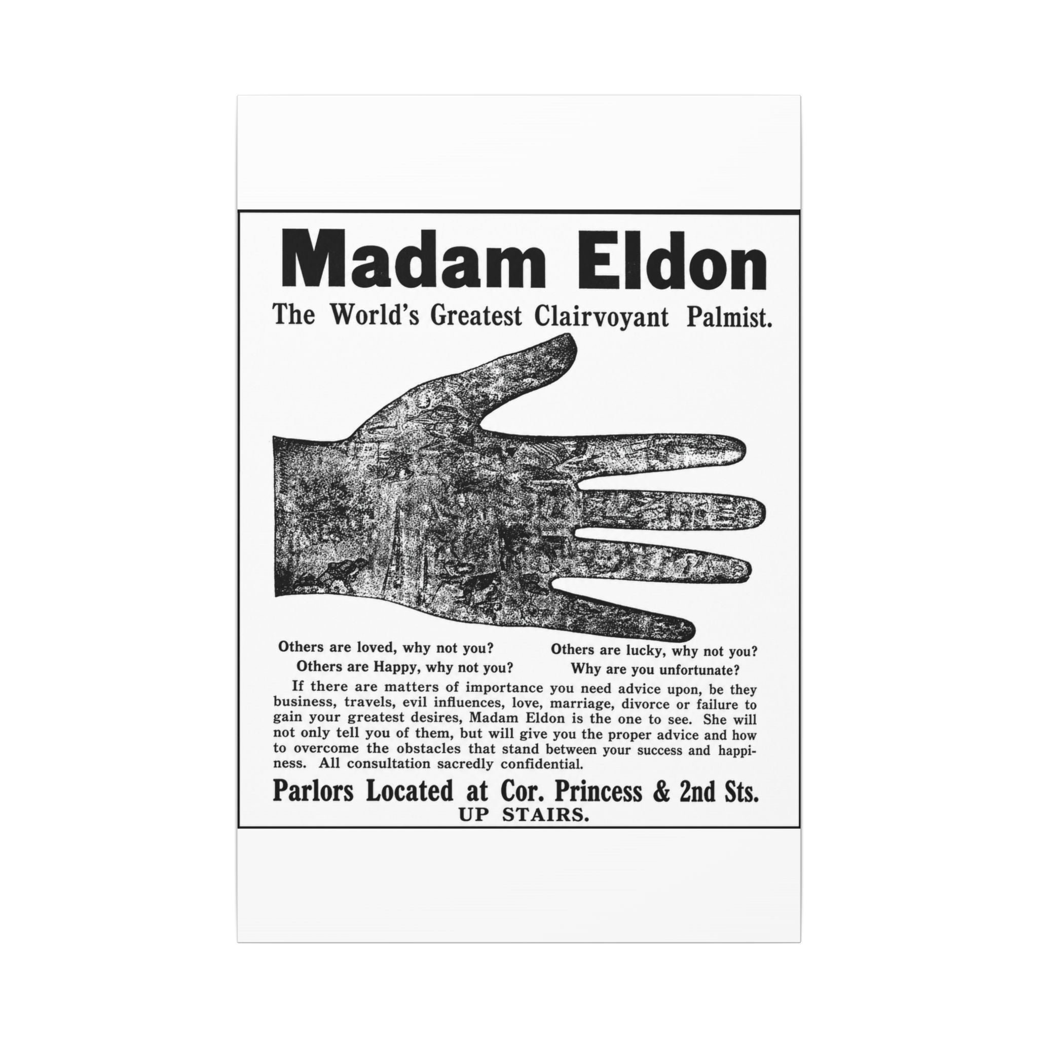 Madam Eldon Clairvoyant — Vintage NC Newspaper Ad Canvas Print