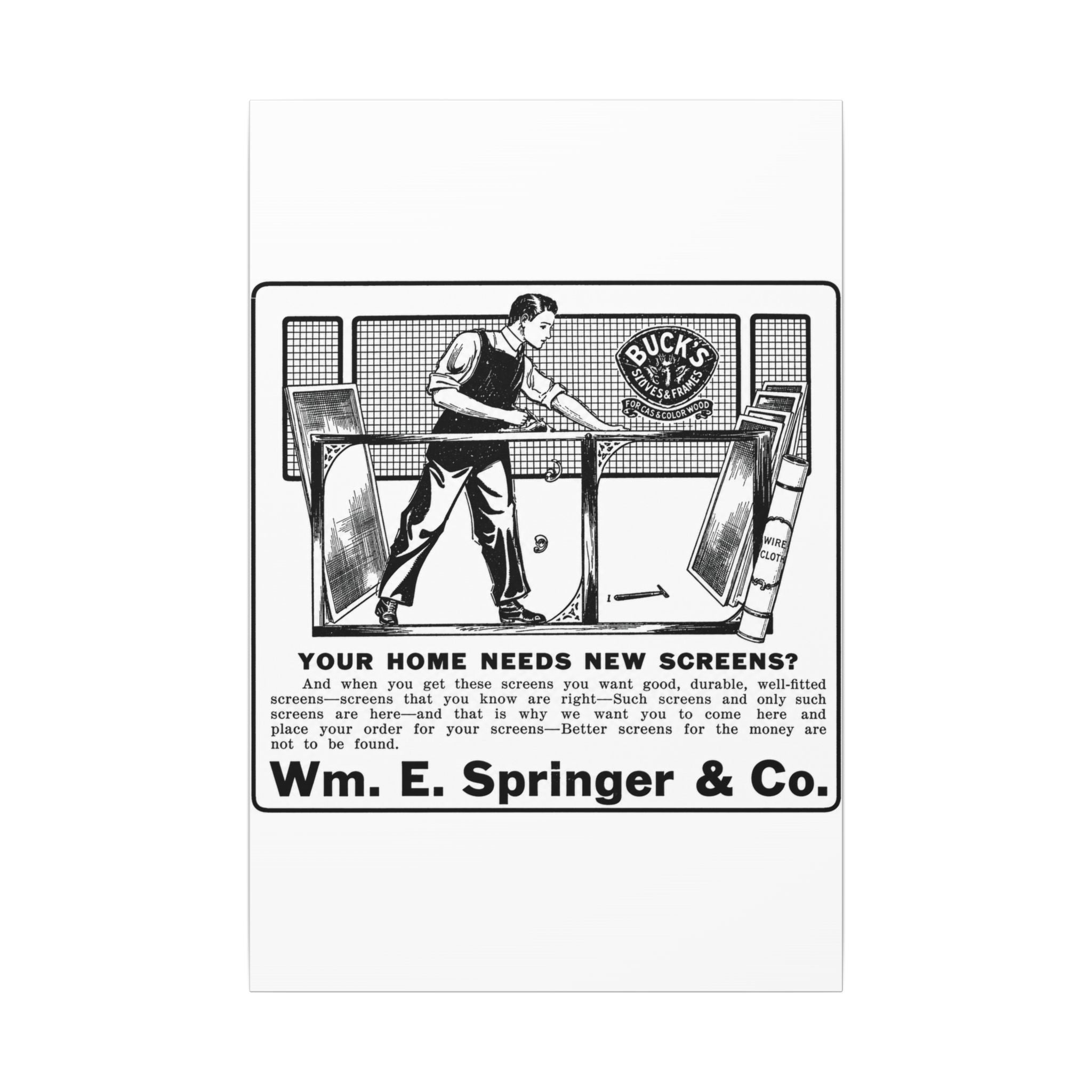 Wm. E. Springer & Co. — Vintage NC Newspaper Ad Canvas Print