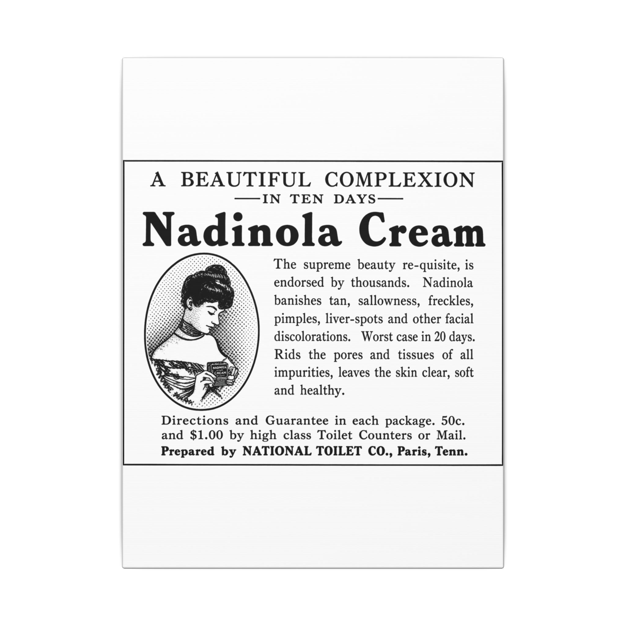 Nadinola Cream — Vintage NC Newspaper Ad Canvas Print