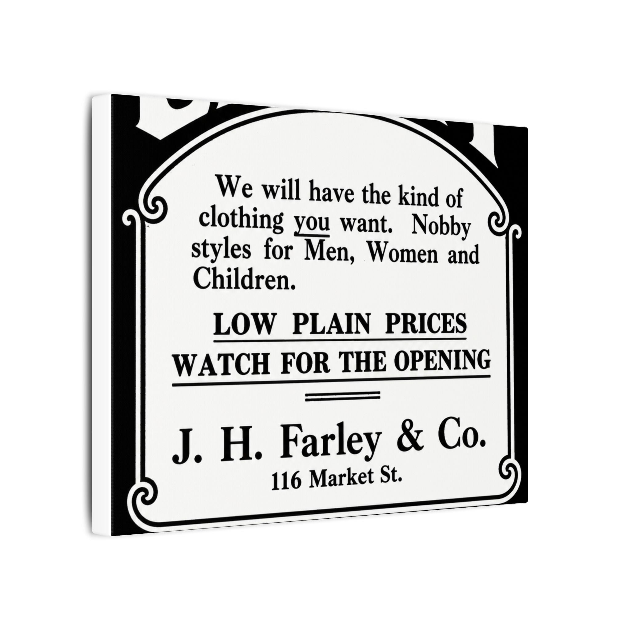 J.H. Farley & Co. — Vintage NC Newspaper Ad Canvas Print