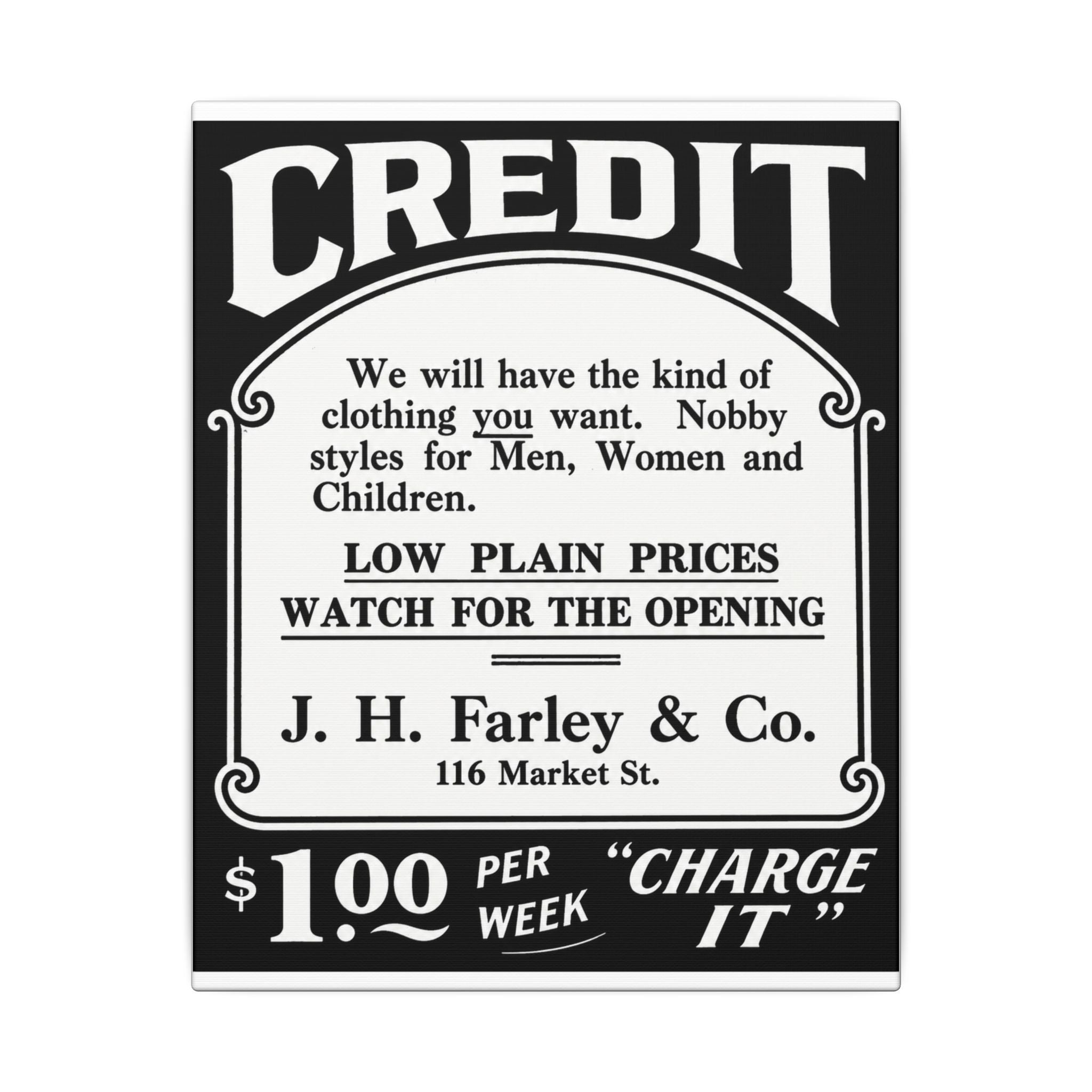 J.H. Farley & Co. — Vintage NC Newspaper Ad Canvas Print