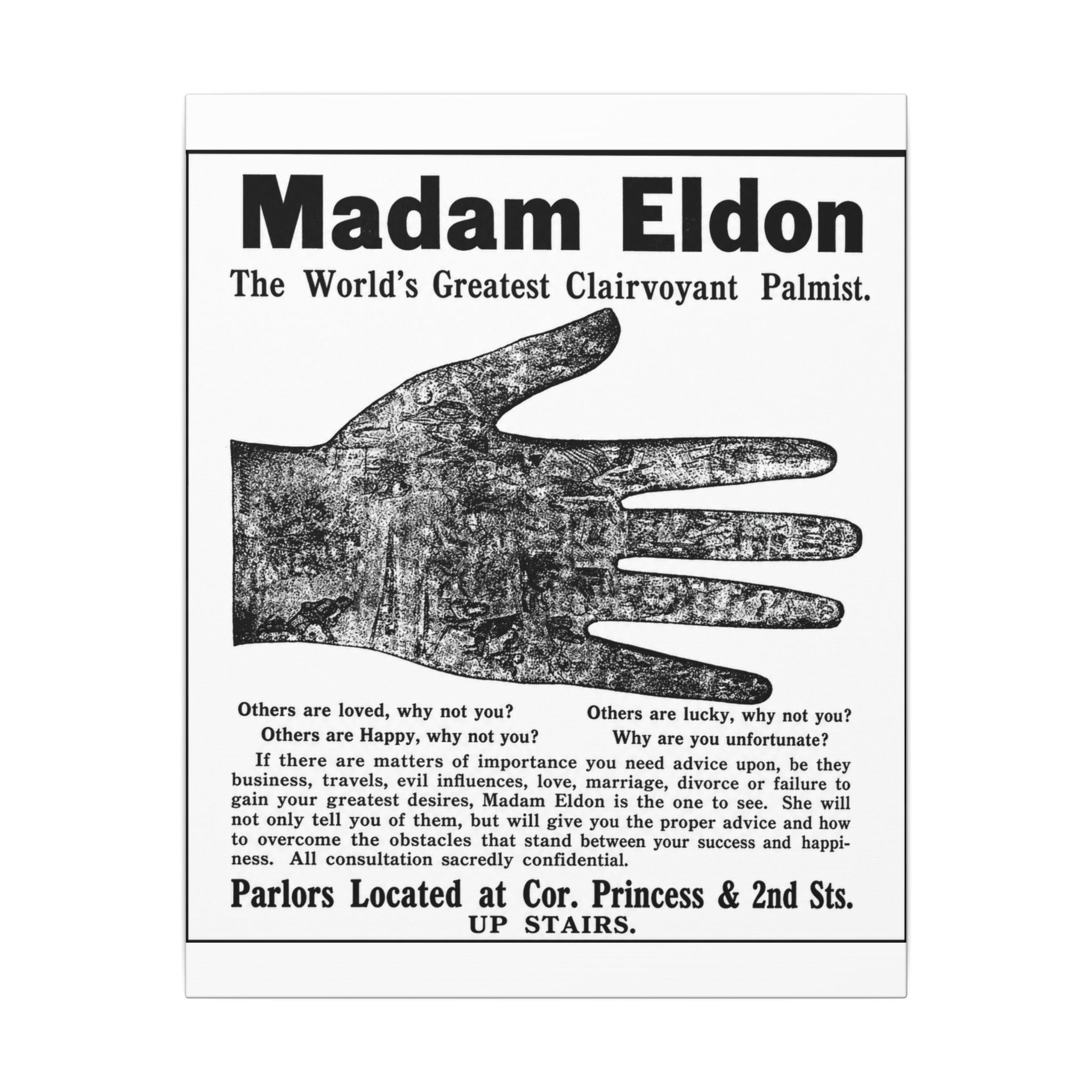 Madam Eldon Clairvoyant — Vintage NC Newspaper Ad Canvas Print