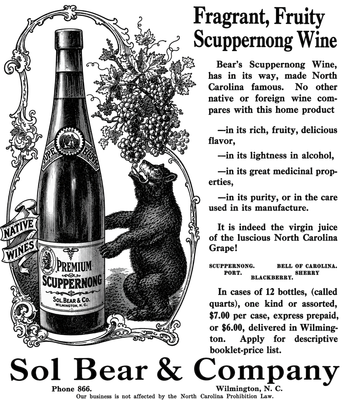 Sol Bear & Co. Scuppernong Wine — Vintage NC Newspaper Ad T-Shirt