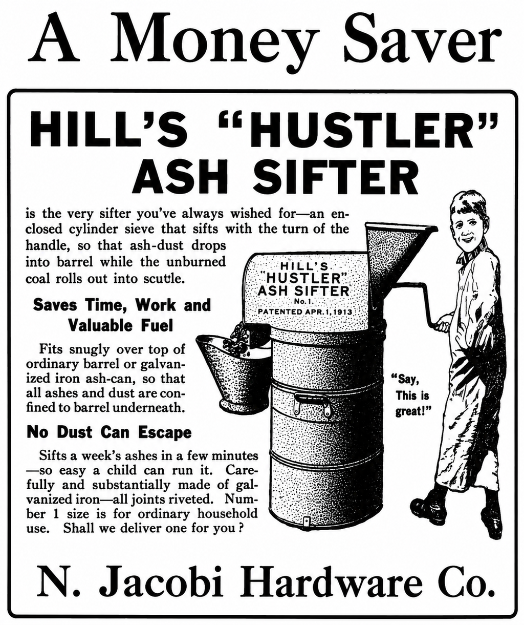 N. Jacobi Hardware - Hill's Ash Sifter — Vintage NC Newspaper Ad T-Shirt