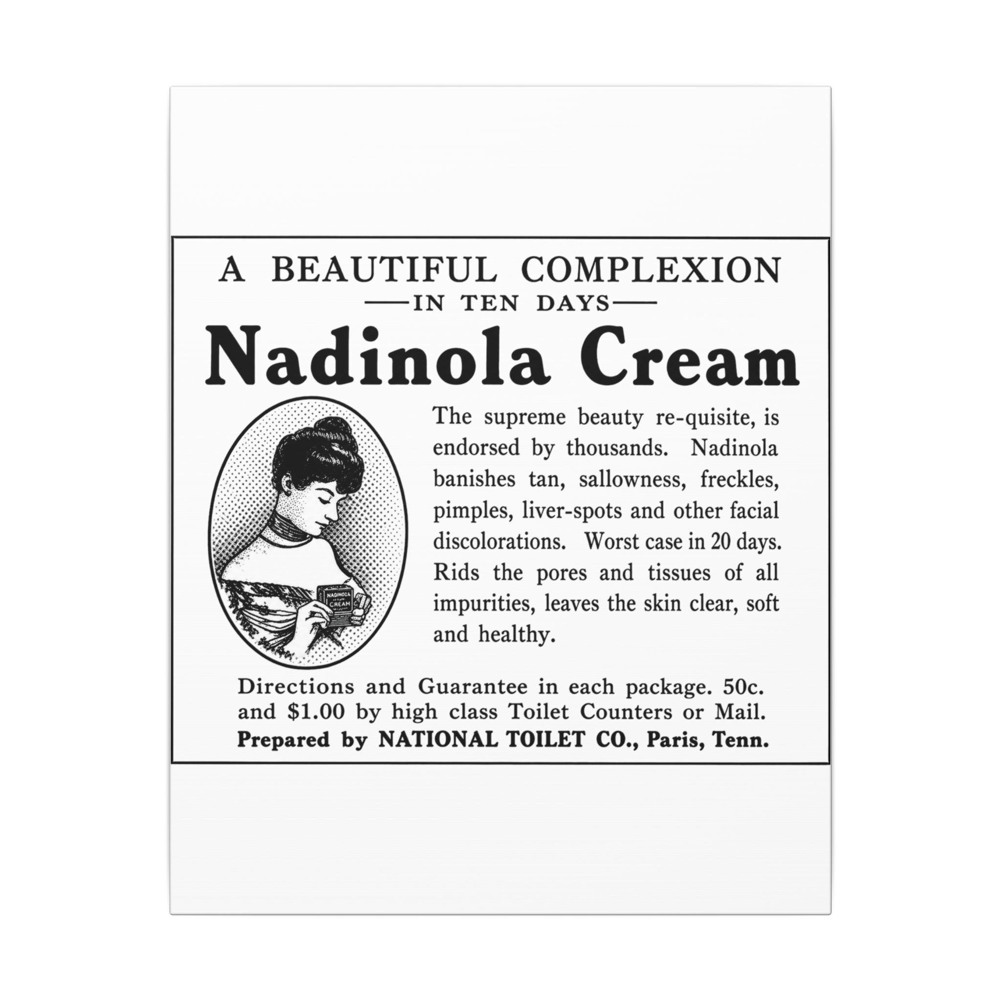 Nadinola Cream — Vintage NC Newspaper Ad Canvas Print