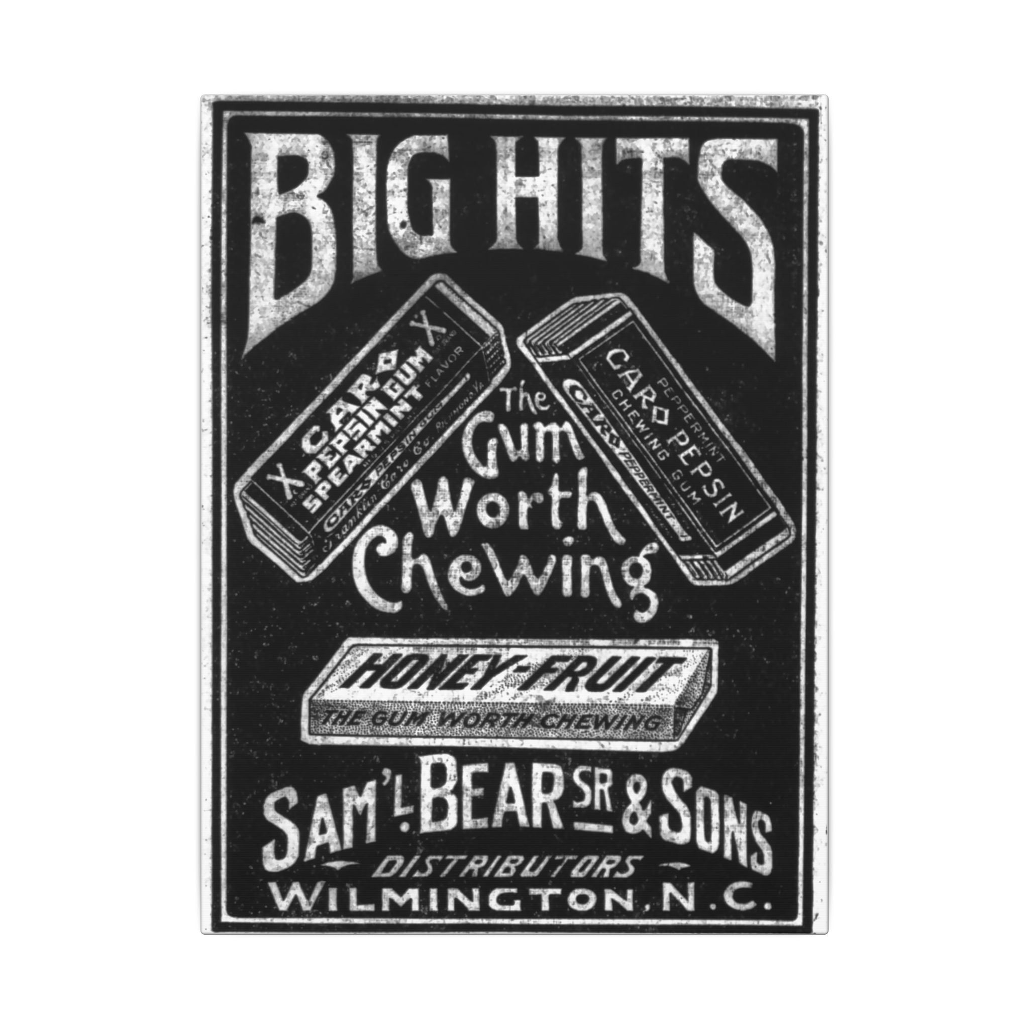 Saml Bear & Sons Big Hits Gum — Vintage NC Newspaper Ad Canvas Print