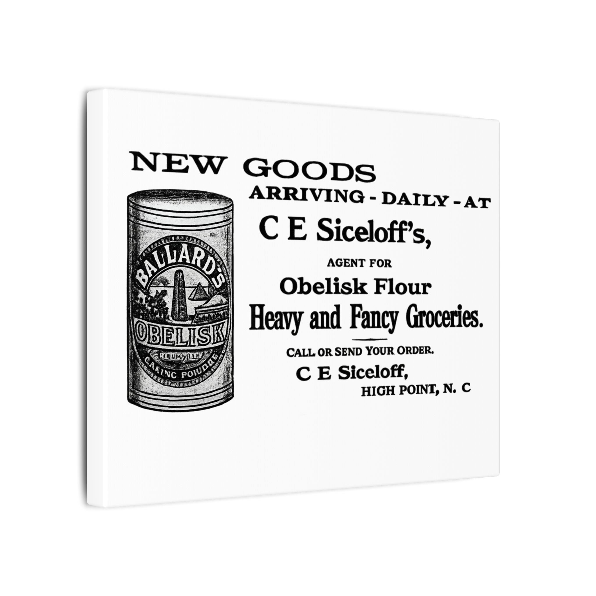 Obelisk Flour — Vintage NC Newspaper Ad Canvas Print