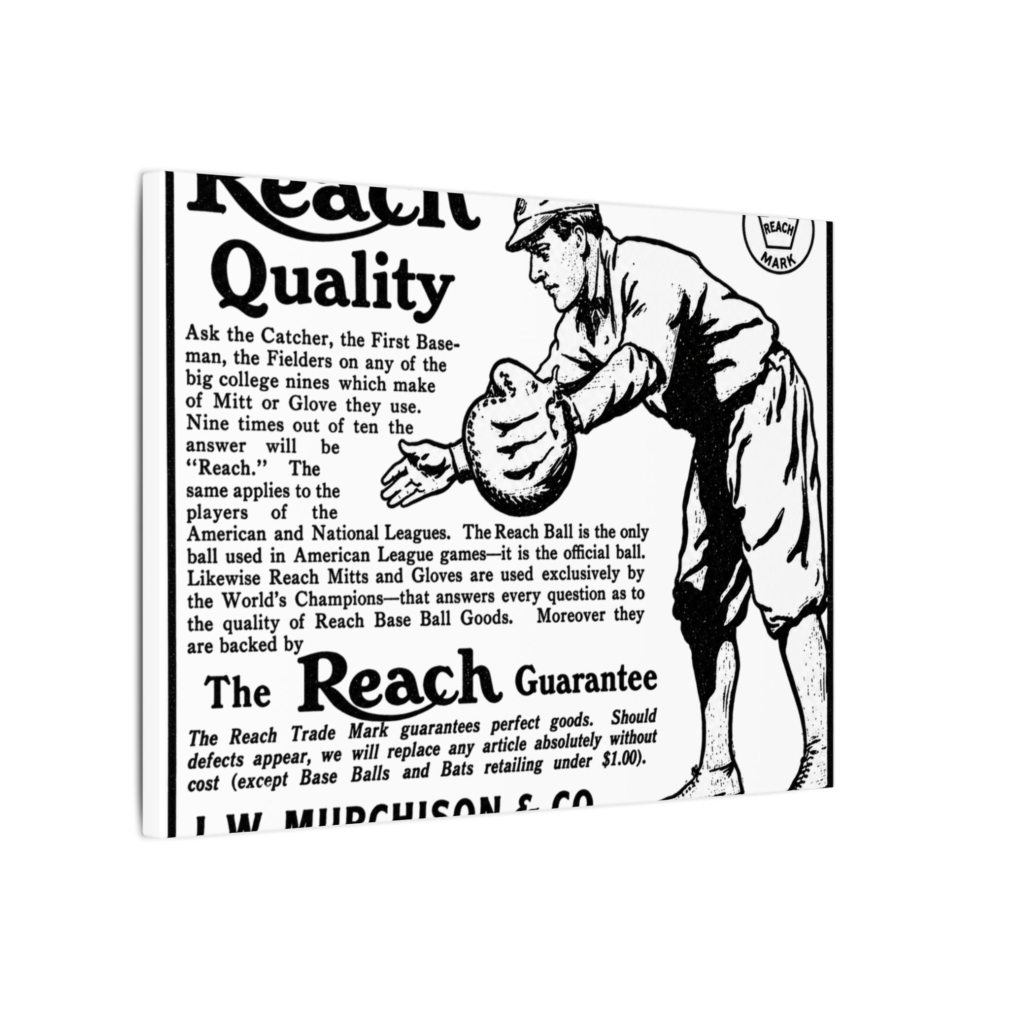 Reach Baseball Equipment — Vintage NC Newspaper Ad Canvas Print