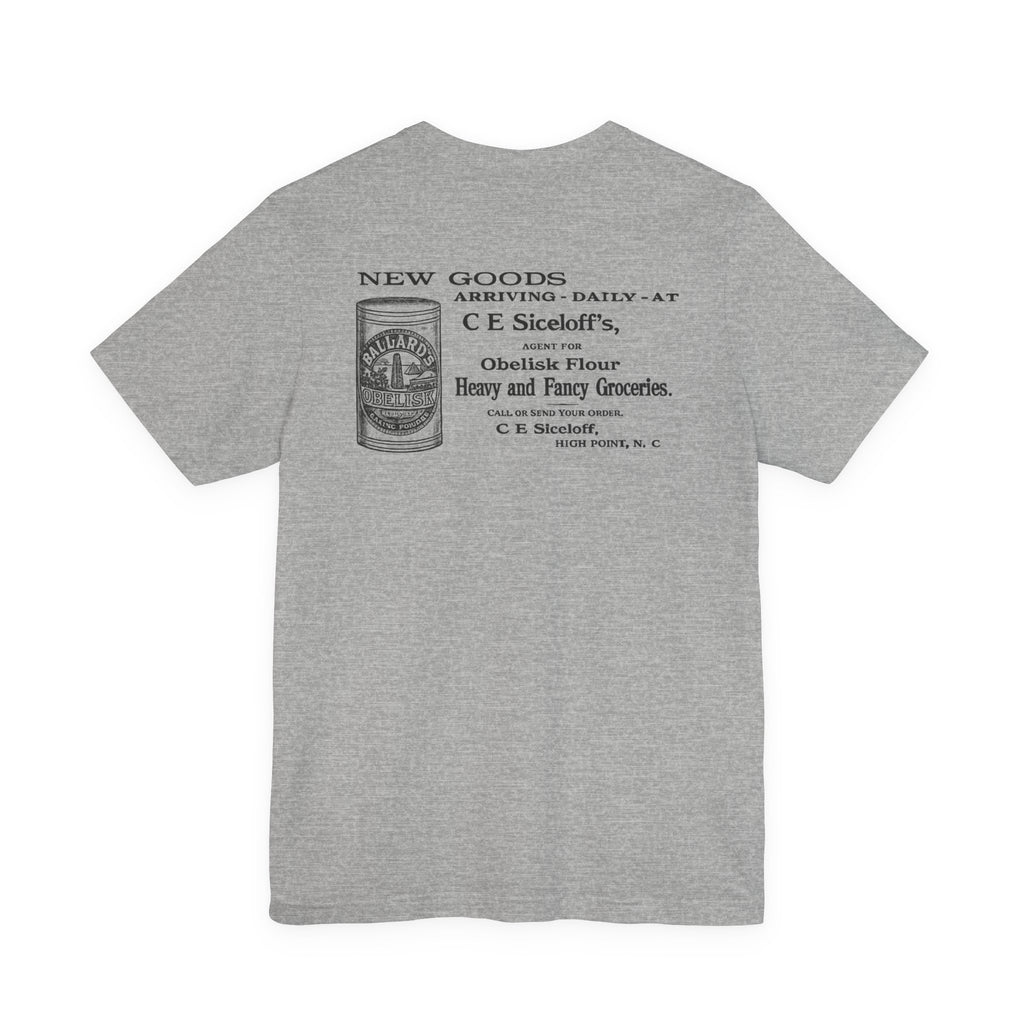 C.E. Siceloff Obelisk Flour & Groceries - Vintage NC Historical Ad T-Shirt