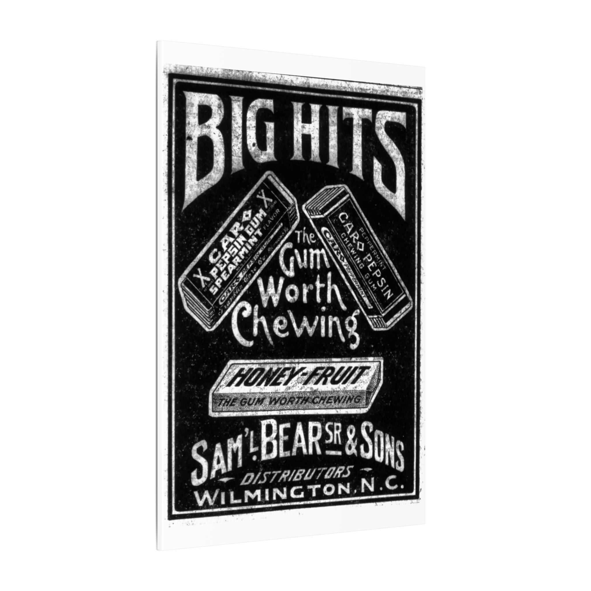 Saml Bear & Sons Big Hits Gum — Vintage NC Newspaper Ad Canvas Print