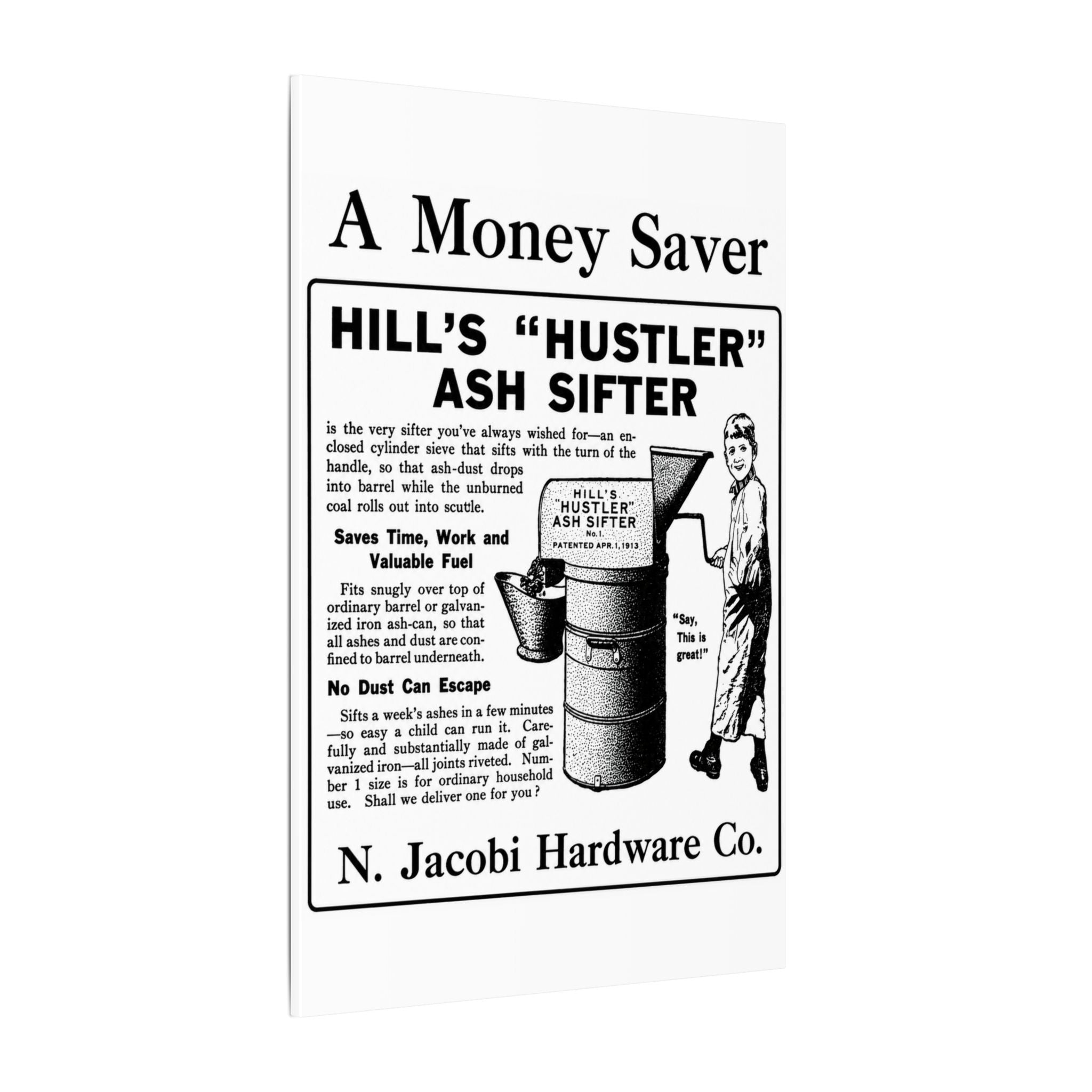 Copy of N. Jacobi Hardware - Hill's Ash Sifter — Vintage NC Newspaper Ad Canvas Print