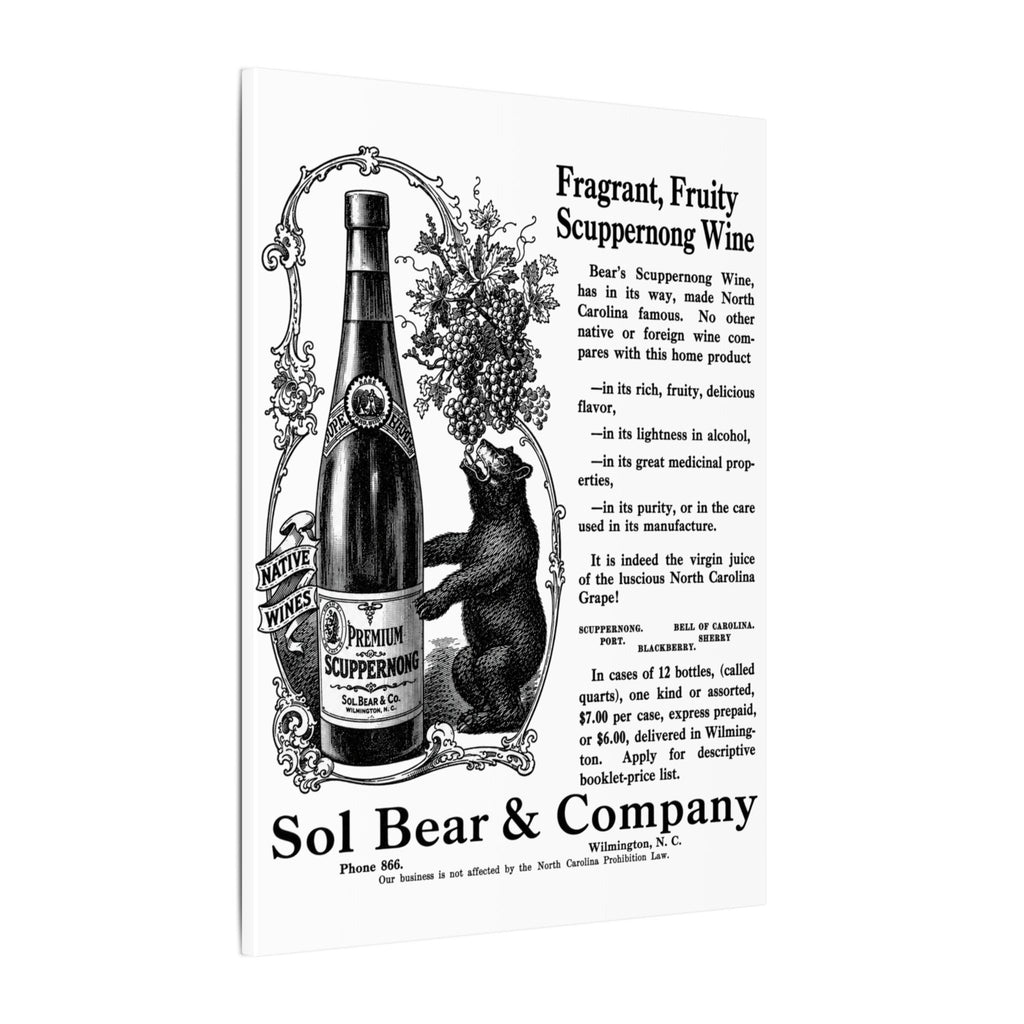 Sol Bear & Co. Scuppernong Wine — Vintage NC Newspaper Ad Canvas Print