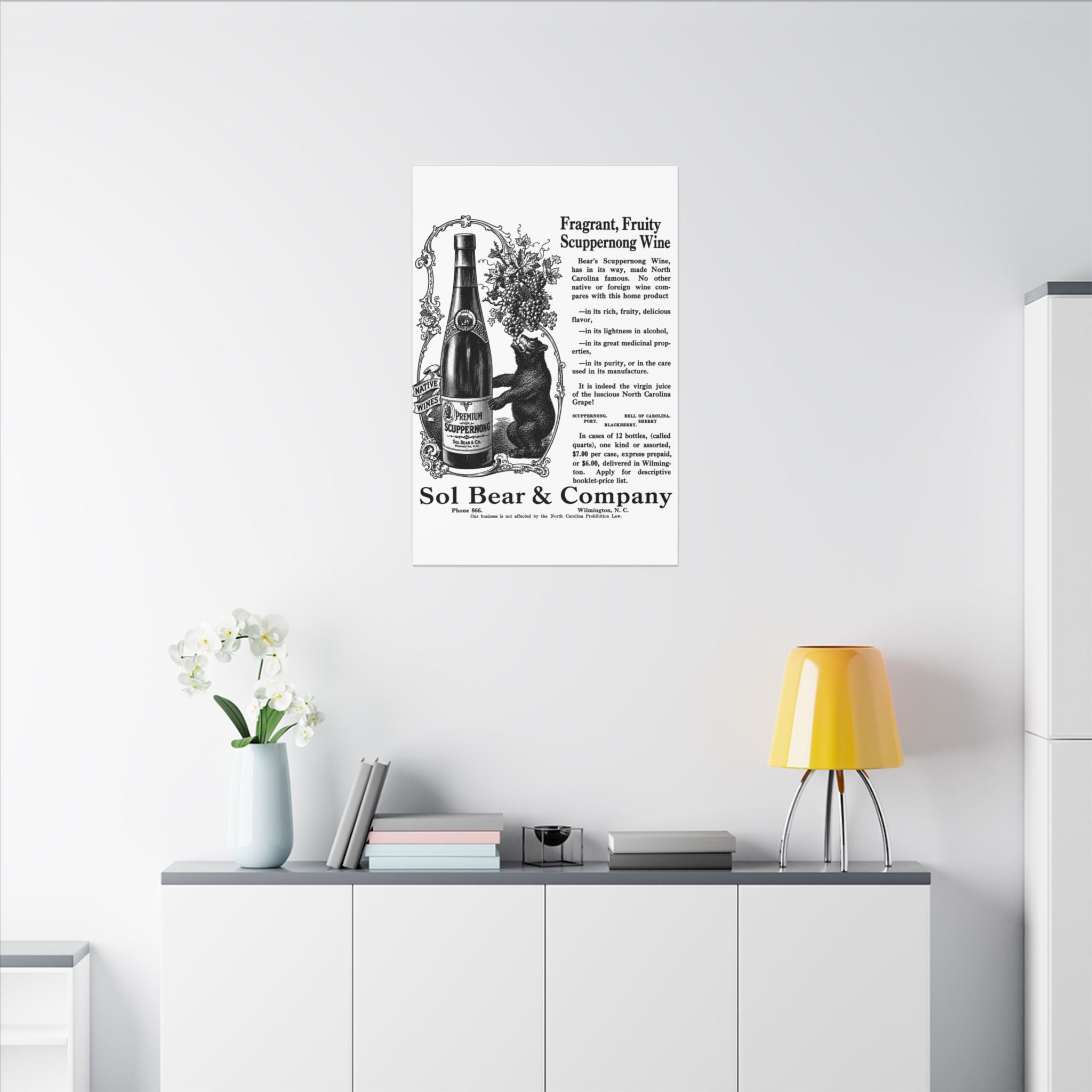 Sol Bear & Co. Scuppernong Wine — Vintage NC Newspaper Ad Canvas Print