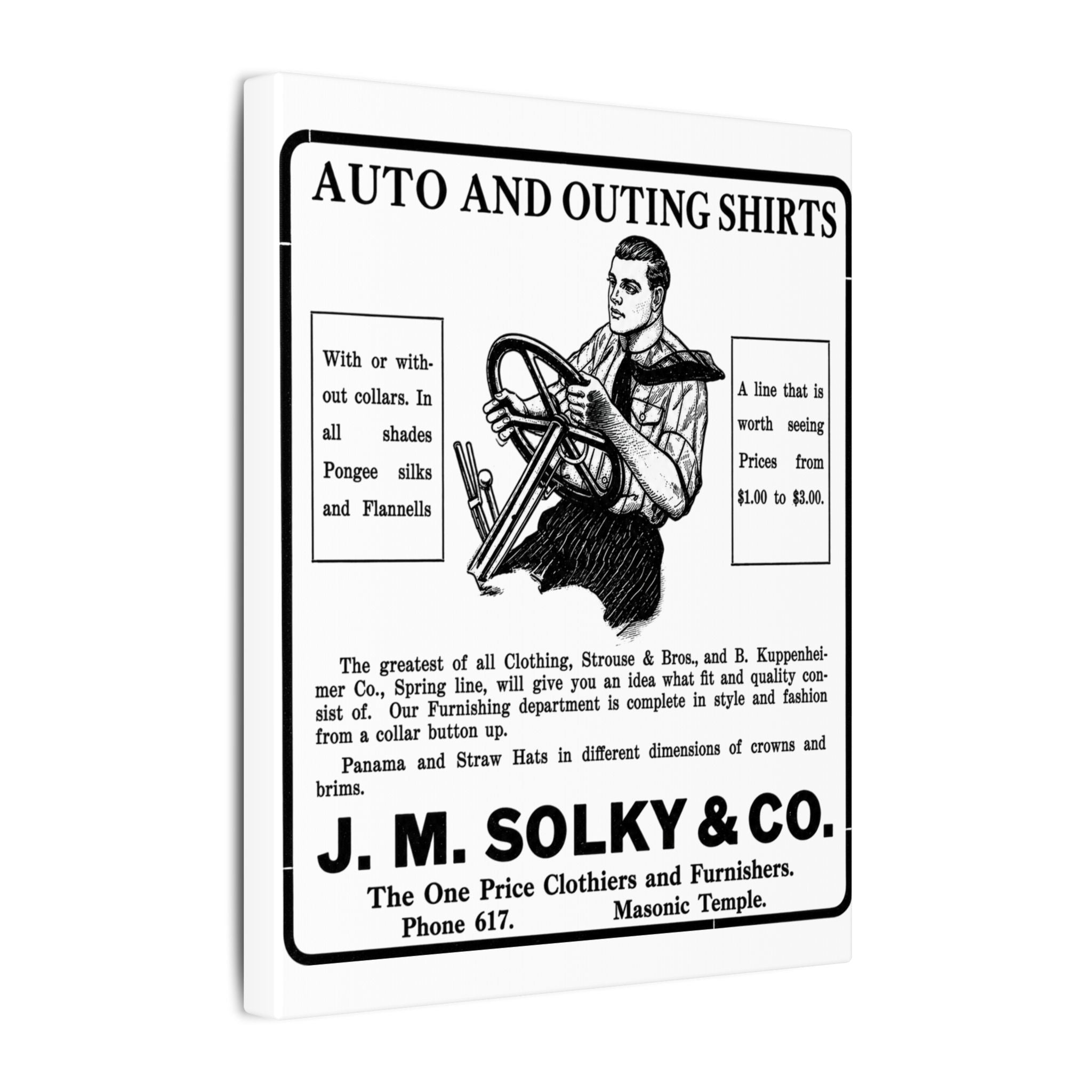 J.M. Solky & Co. — Vintage NC Newspaper Ad Canvas Print