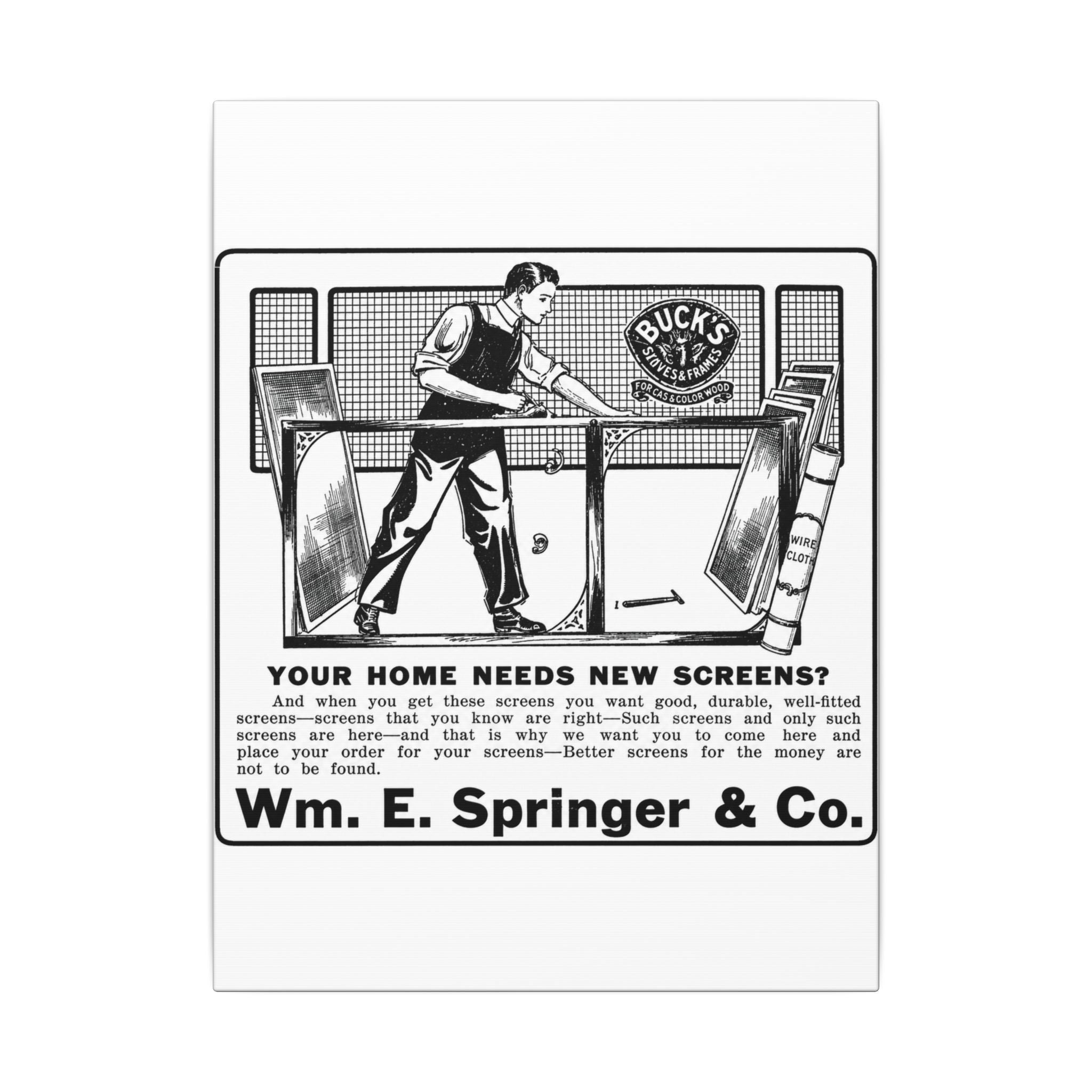 Wm. E. Springer & Co. — Vintage NC Newspaper Ad Canvas Print