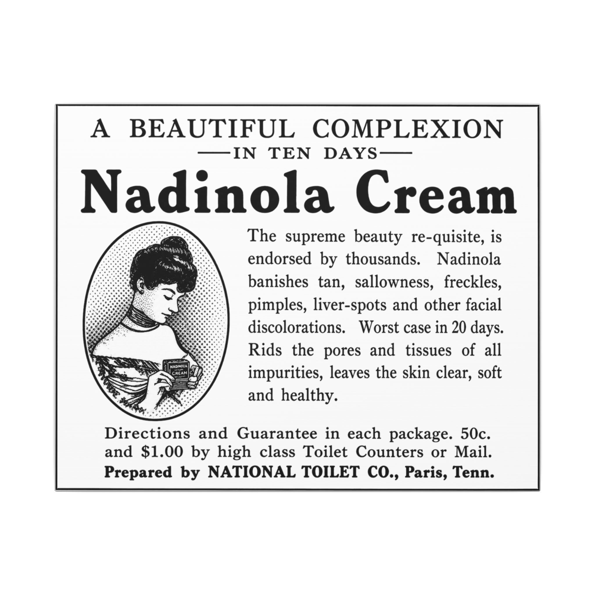 Nadinola Cream — Vintage NC Newspaper Ad Canvas Print