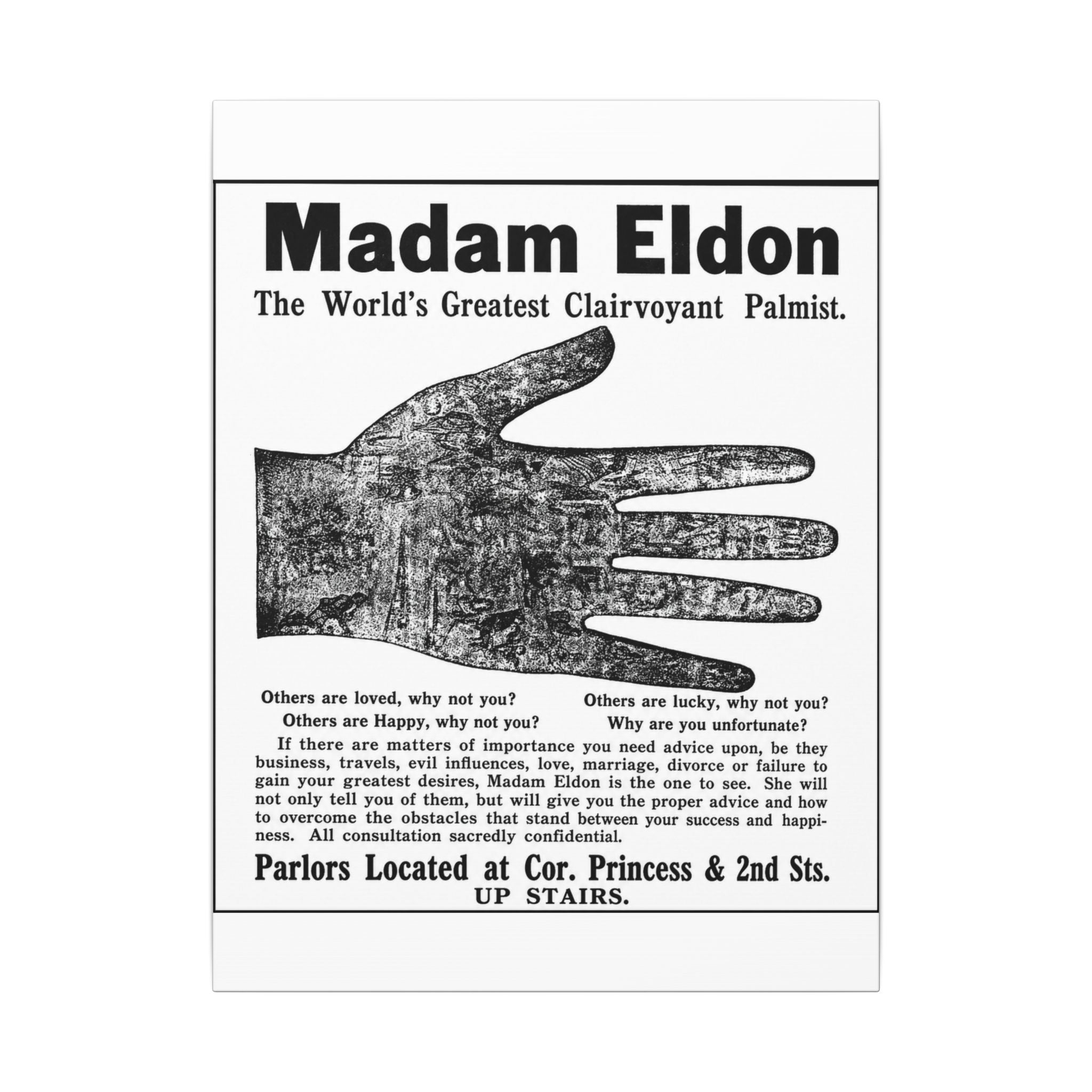 Madam Eldon Clairvoyant — Vintage NC Newspaper Ad Canvas Print