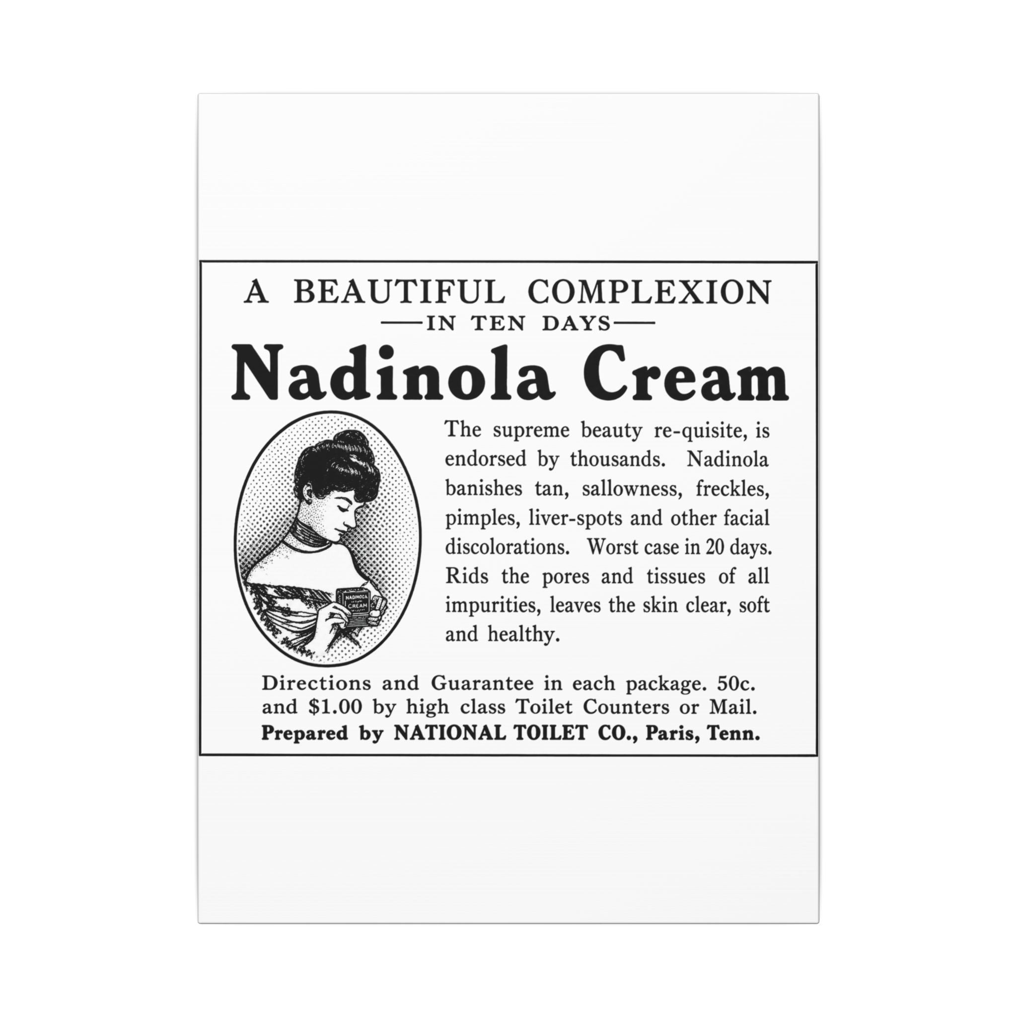 Nadinola Cream — Vintage NC Newspaper Ad Canvas Print