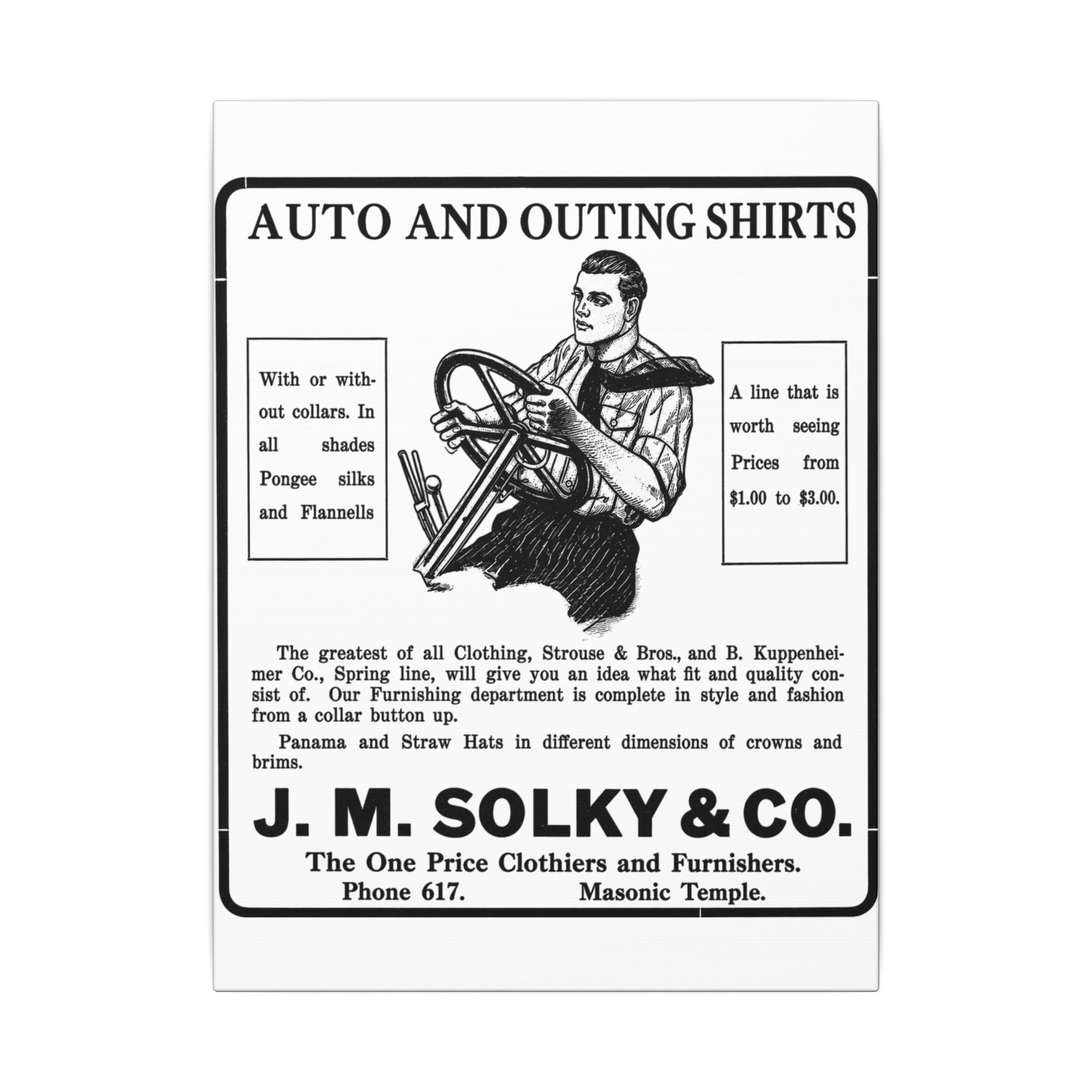 J.M. Solky & Co. — Vintage NC Newspaper Ad Canvas Print
