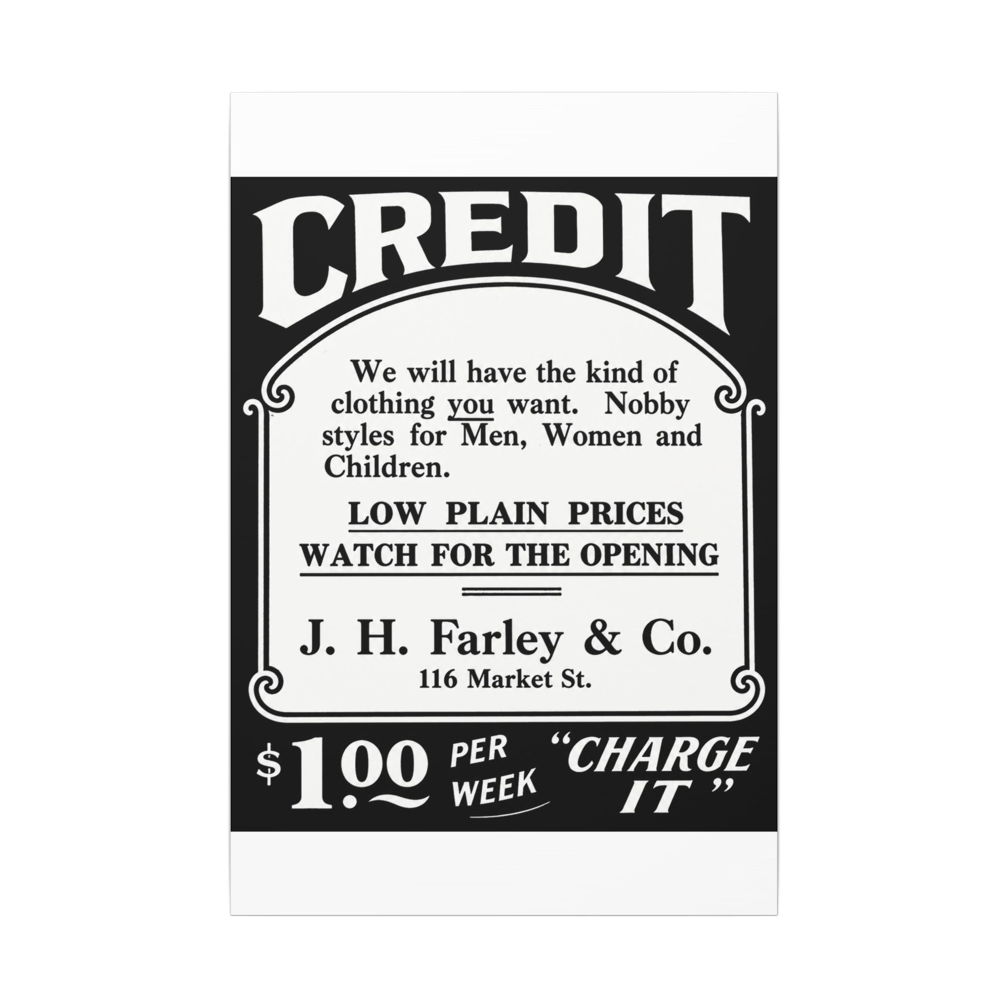 J.H. Farley & Co. — Vintage NC Newspaper Ad Canvas Print