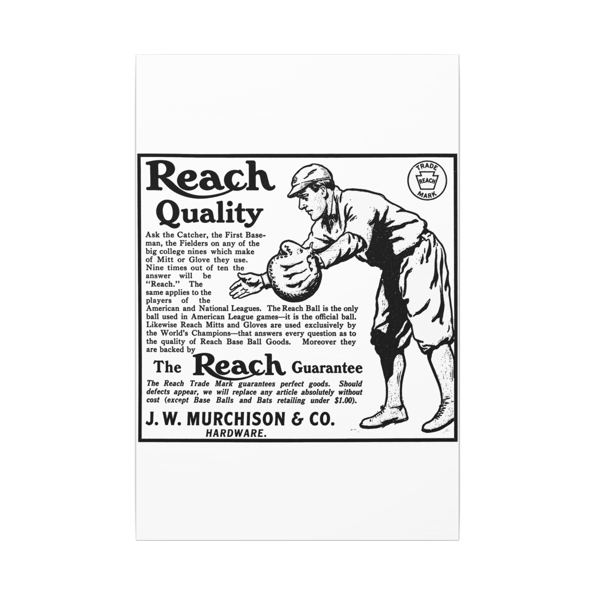 Reach Baseball Equipment — Vintage NC Newspaper Ad Canvas Print
